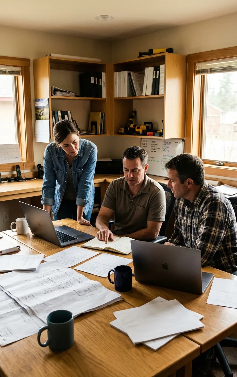 Office meeting at RockN' Socials, a digital marketing agency workspace.