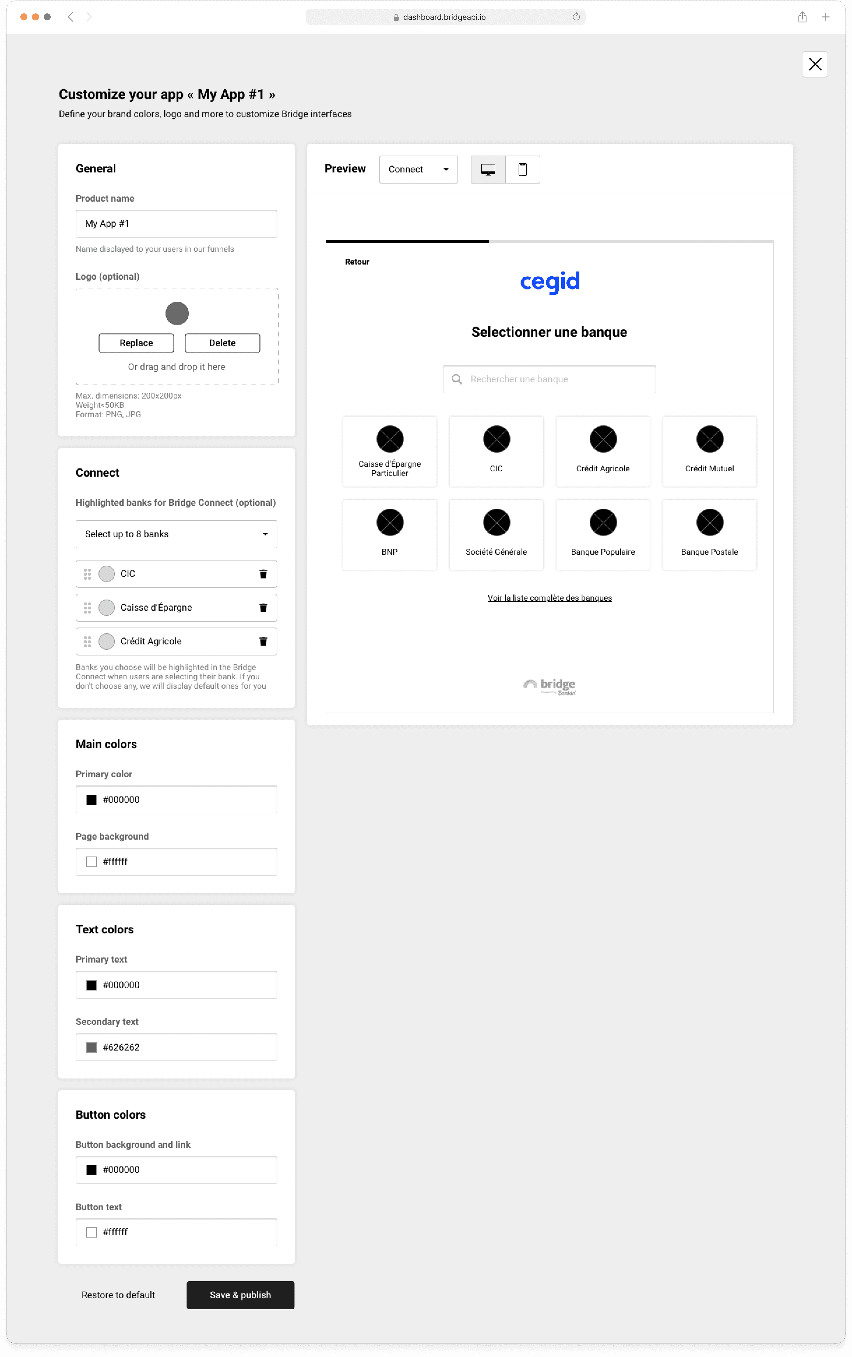 Interface custimization wireframe