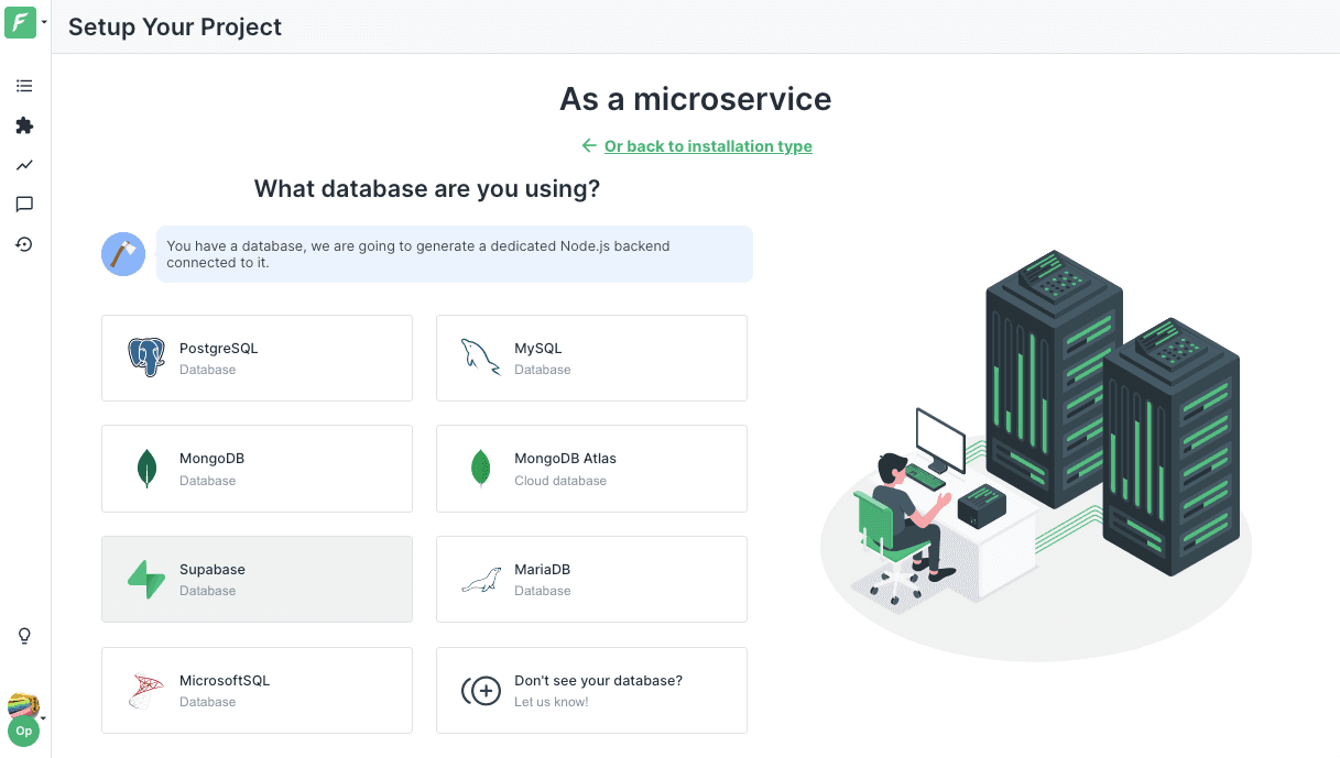 Forest Admin Micro-service setup database selection