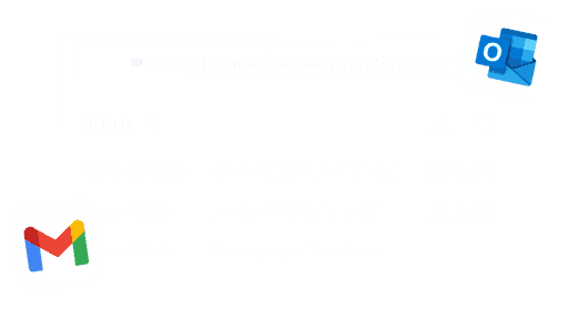 Superhuman's zen inbox with the Microsoft Outlook logo and Gmail logo overlaid on top