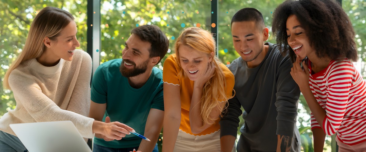 people looking down at information