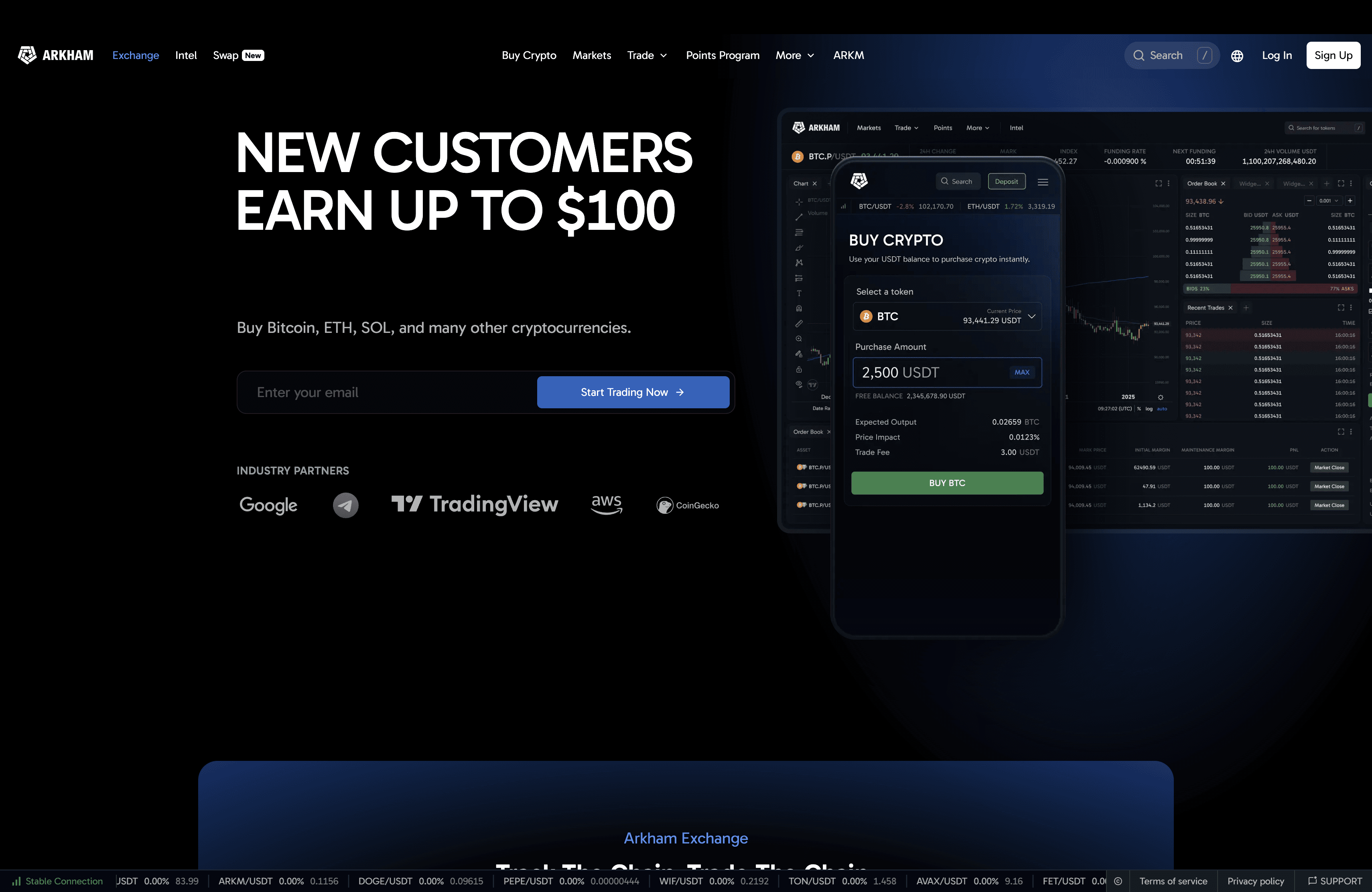 Arkham homepage blockchain intelligence platform for crypto wallet and onchain data analysis