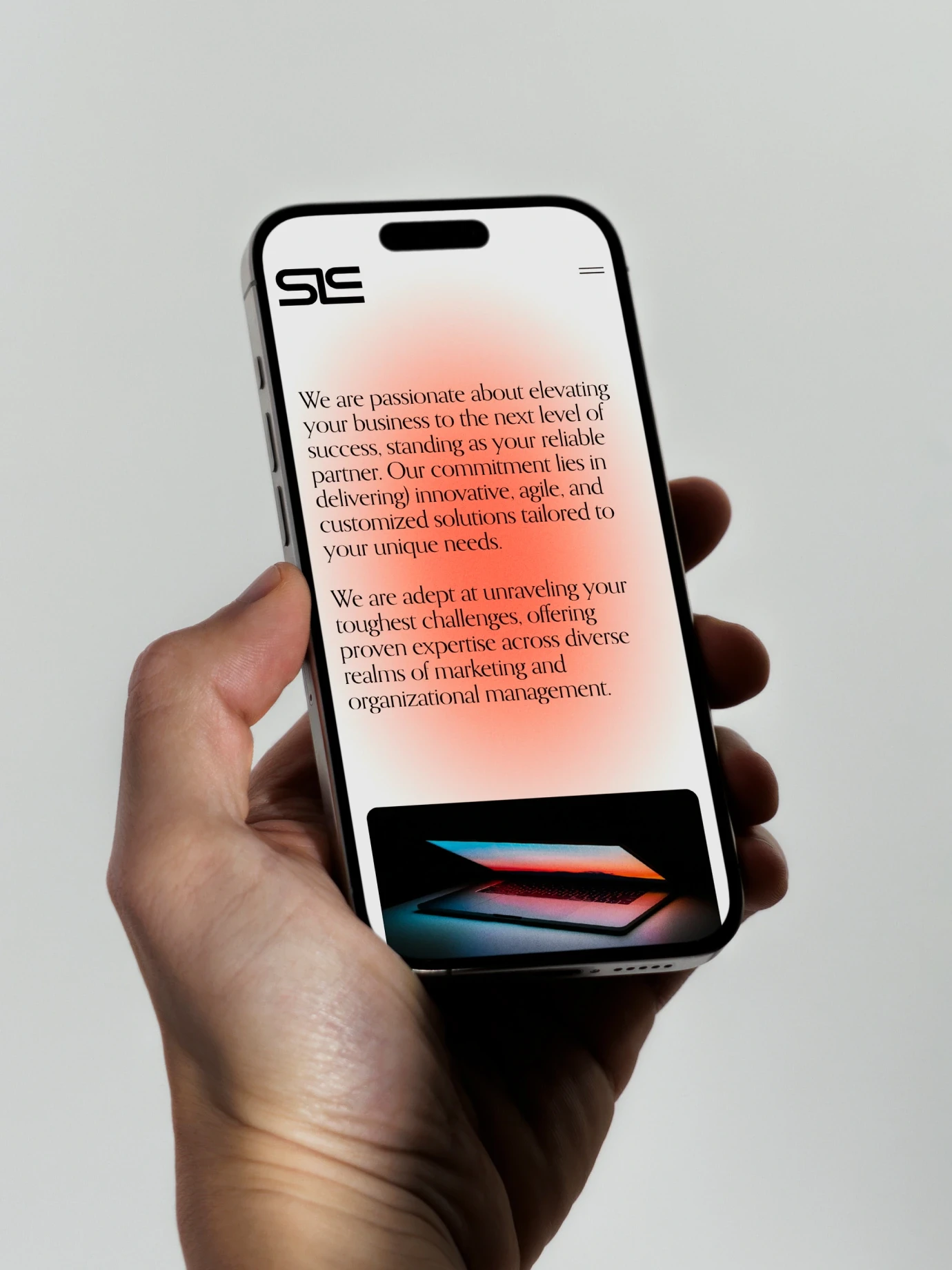 Silver Lining Consulting — Mobile phone mockup showing SLC website — Digital design
