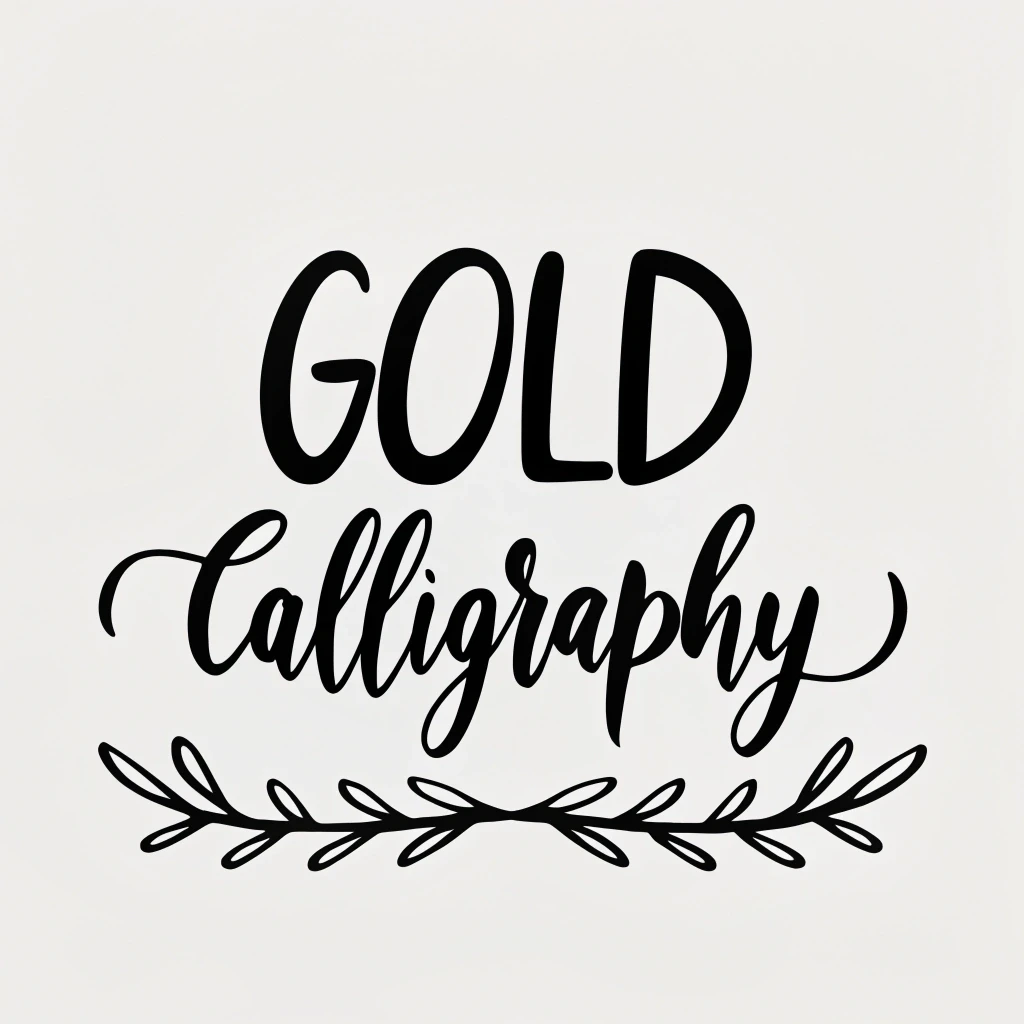 Elegant gold calligraphy logo design on white textured background, featuring graceful handwritten strokes with ink-like flow, minimal floral accents, and soft natural lighting, vector style, clean composition, luxury branding aesthetic, modern calligraphy in SVG format