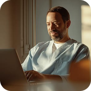 A provider typing on his laptop.