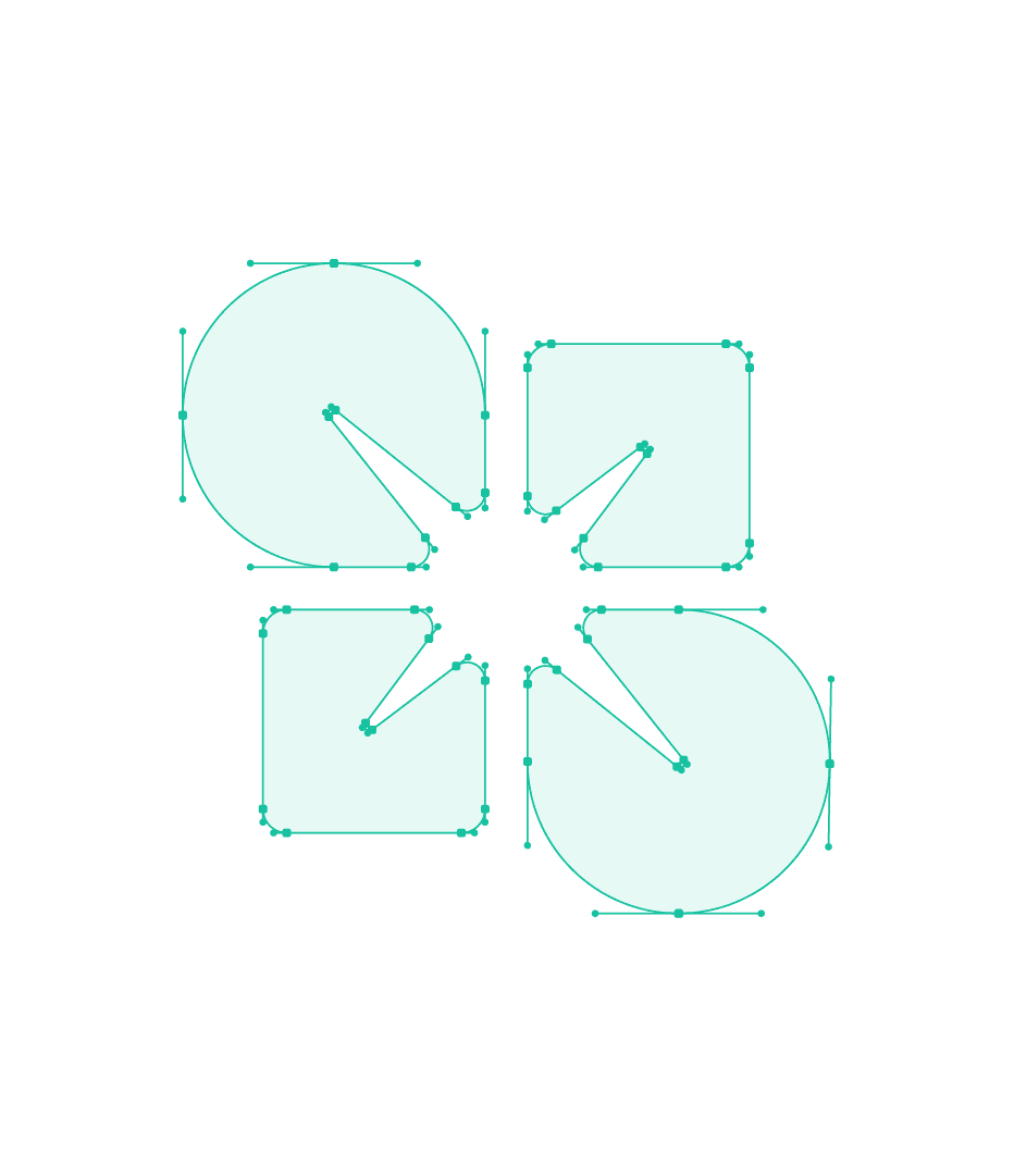 Sparkly logomark vector outlines showing the anchor points of its four geometric shapes