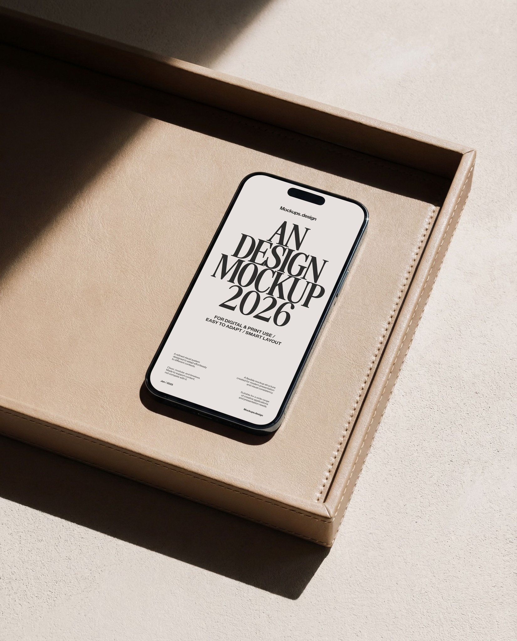 iPhone 16 mockup, clean minimal setup, premium display