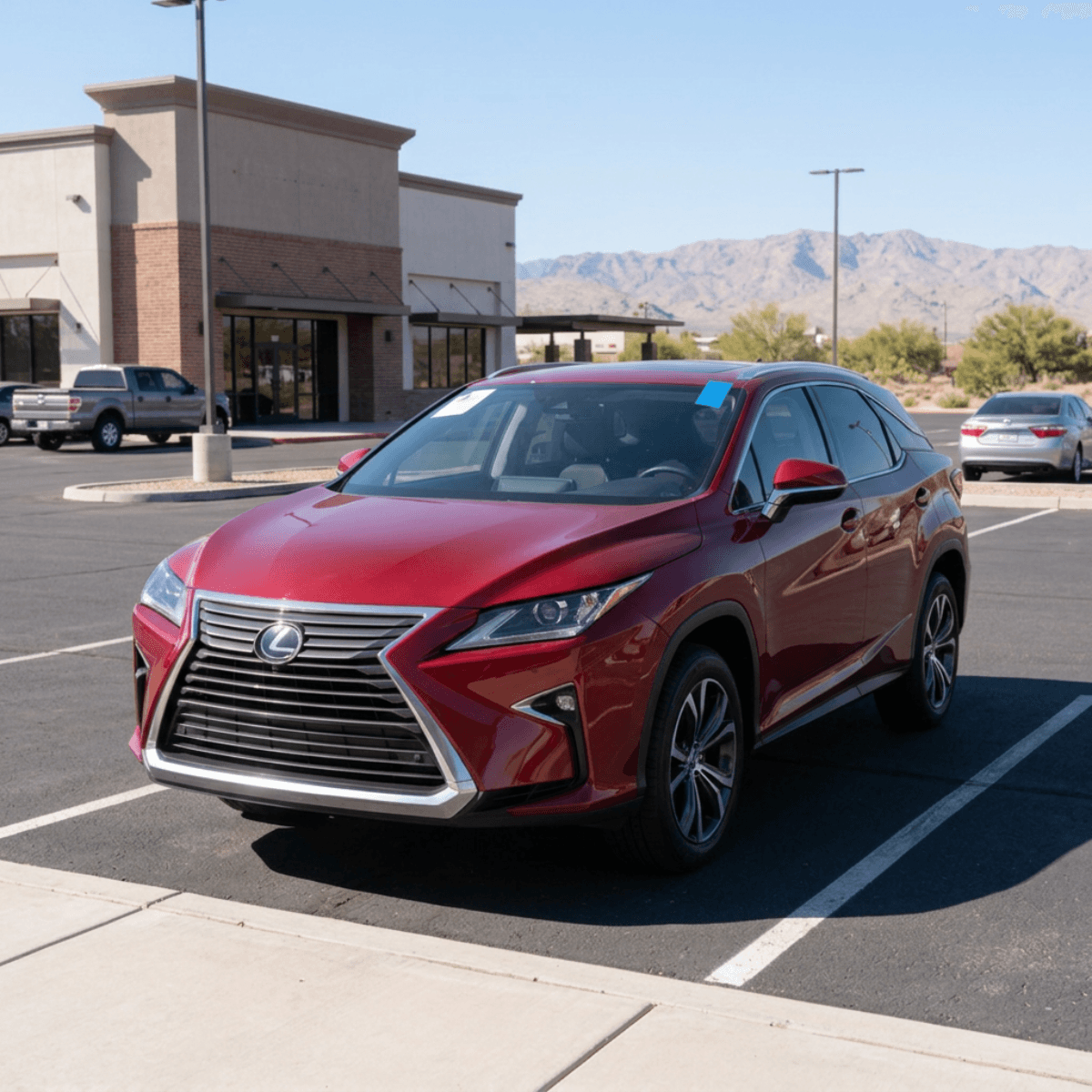 Red Lexus RX sedan with newly replaced windshield glass at a Buckeye, AZ location