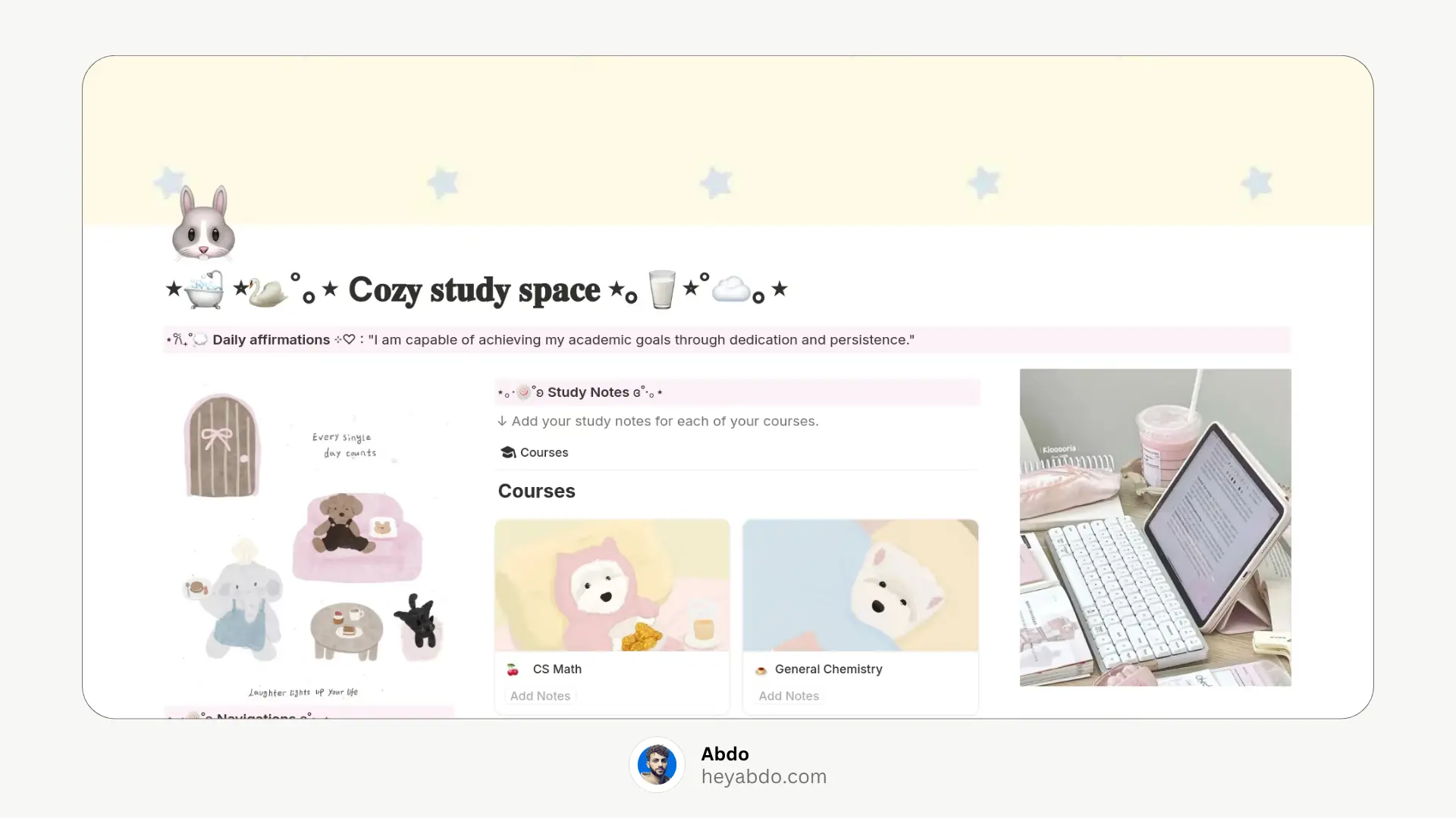 cozy aesthetic notion template