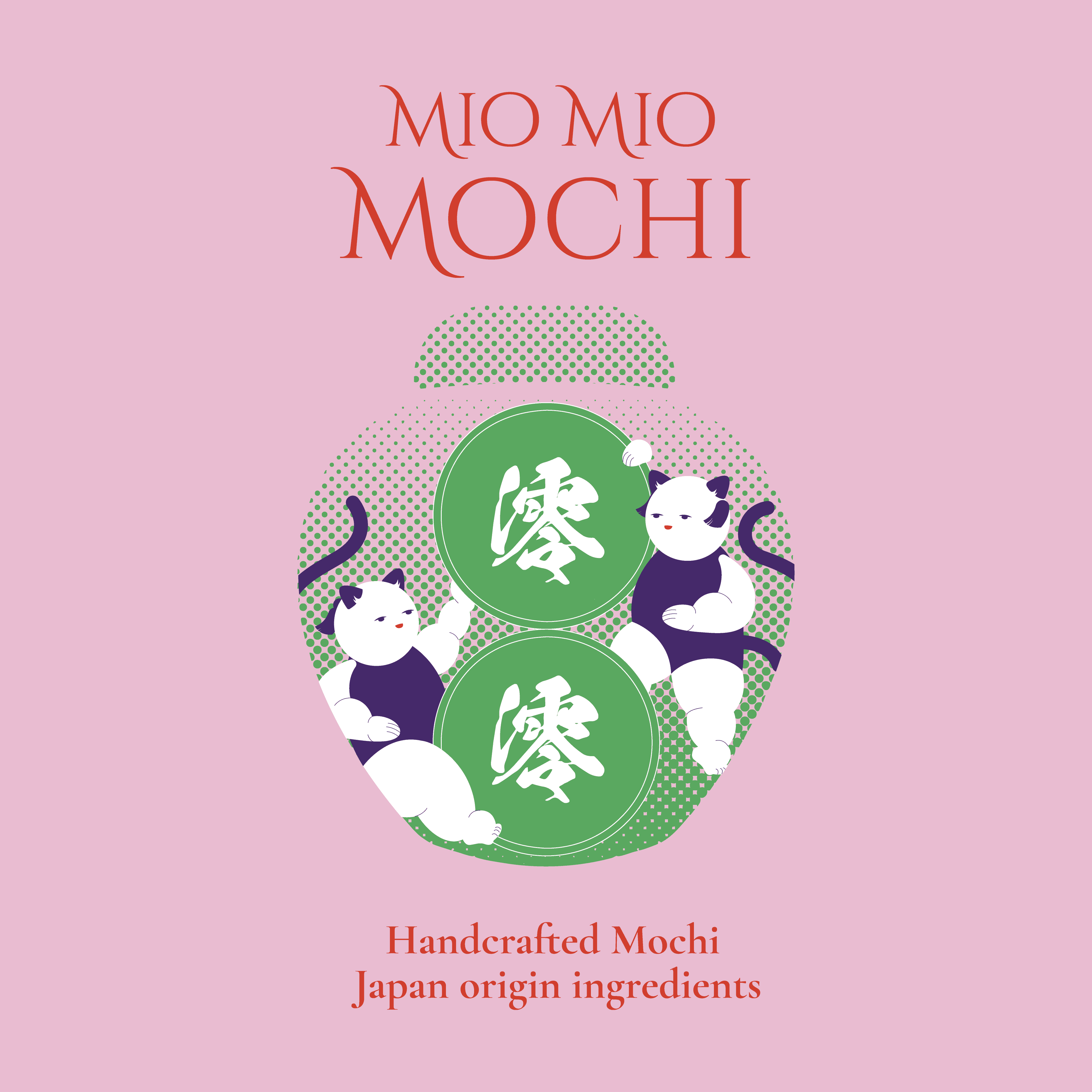 Mio Mio Mochi pastel pink brand illustration with character design.