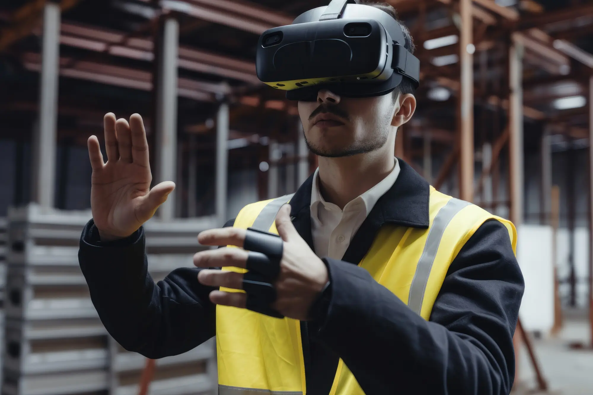 VR Virtual Reality man training in headset