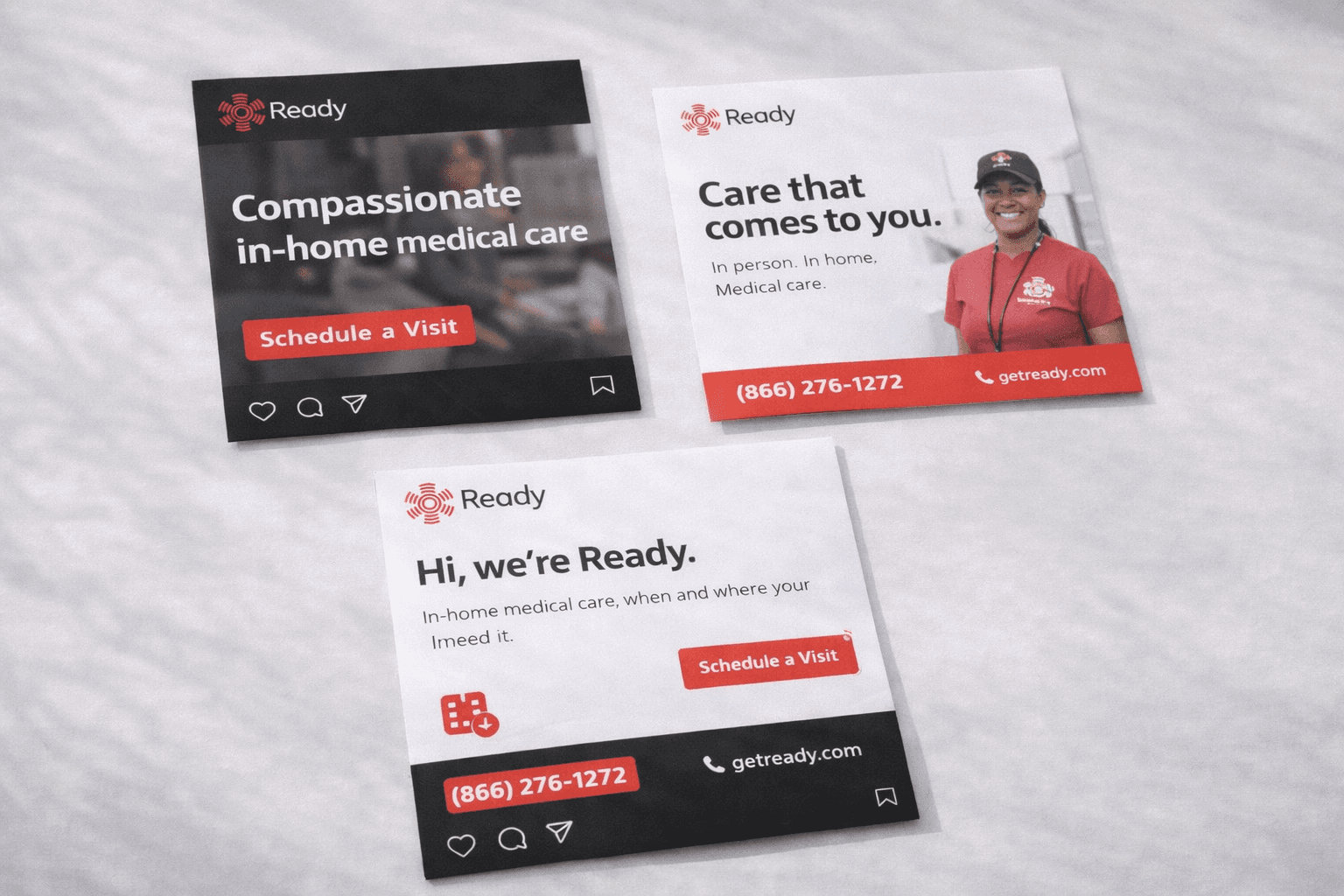 Branded social media templates for Ready in-home healthcare service by Studio Odyssey Los Angeles