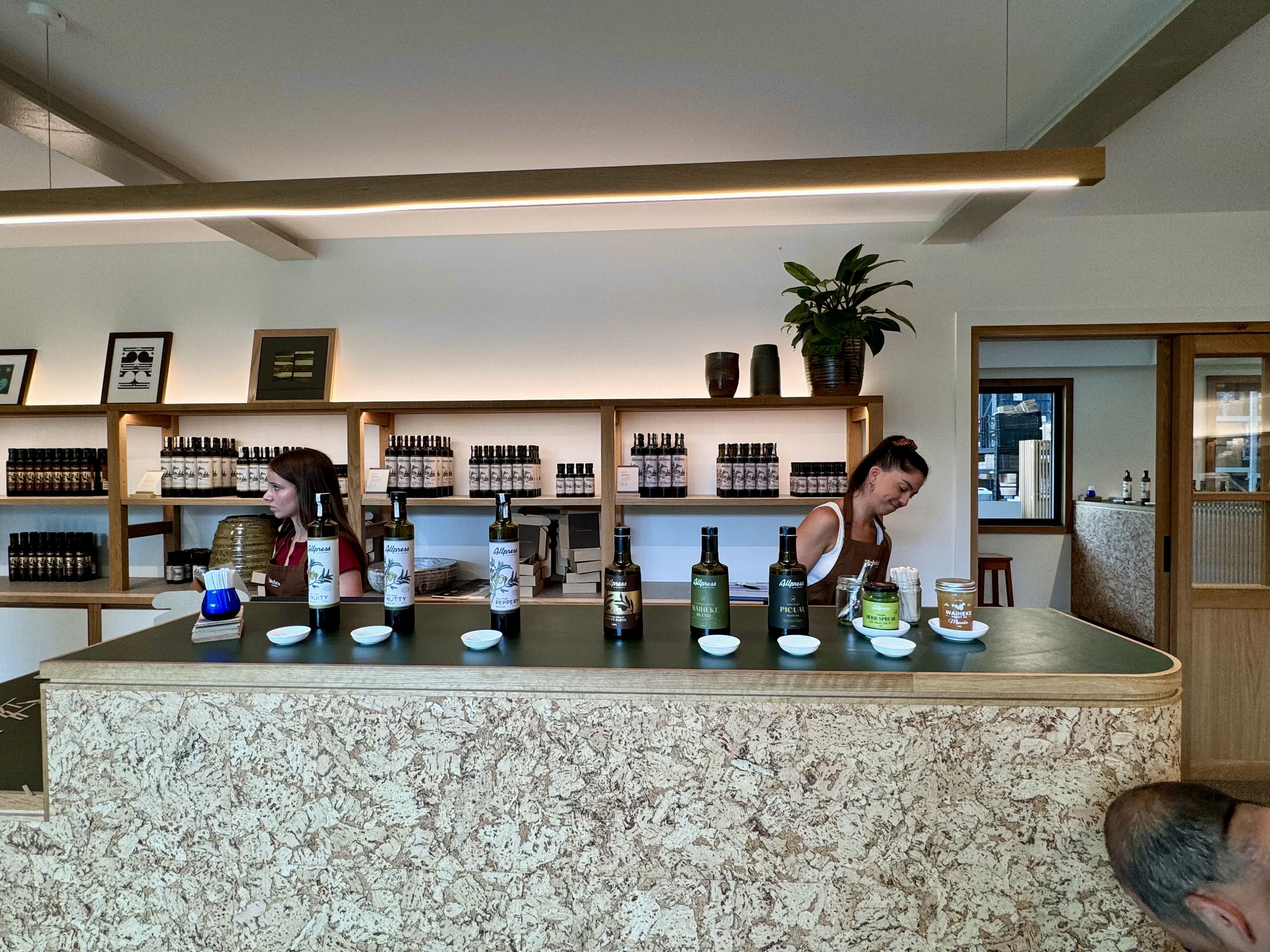 The setting of olive oil tasting at Alpress Olive Groves in Waiheke island