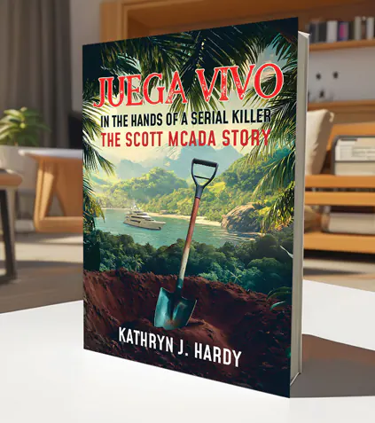 Suspenseful book cover design for a crime novel set on a tropical island, with exotic and mysterious visuals