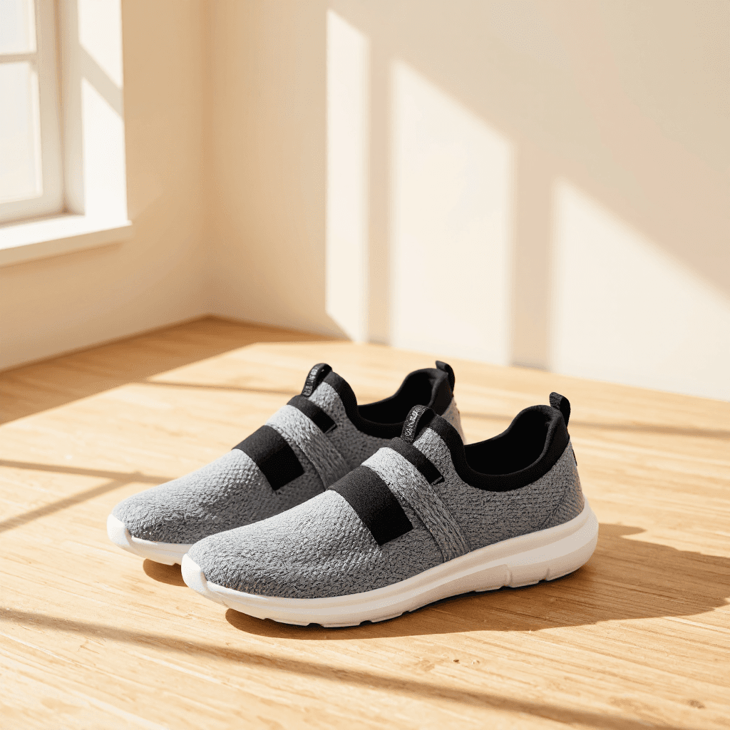 product photography of a pair of lightweight casual shoes designed for comfort and ease of wear