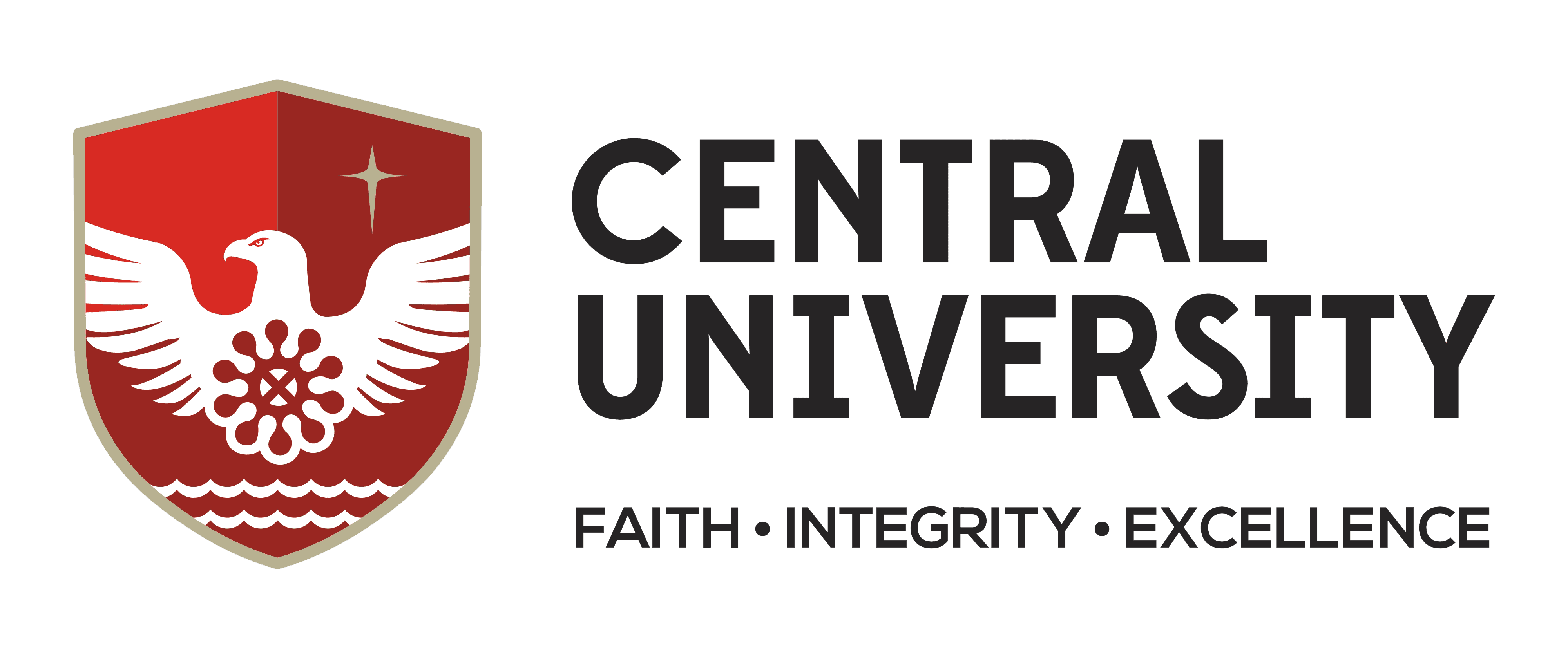 Central University logo with a red shield and the words ‘Faith. Integrity. Excellence.’