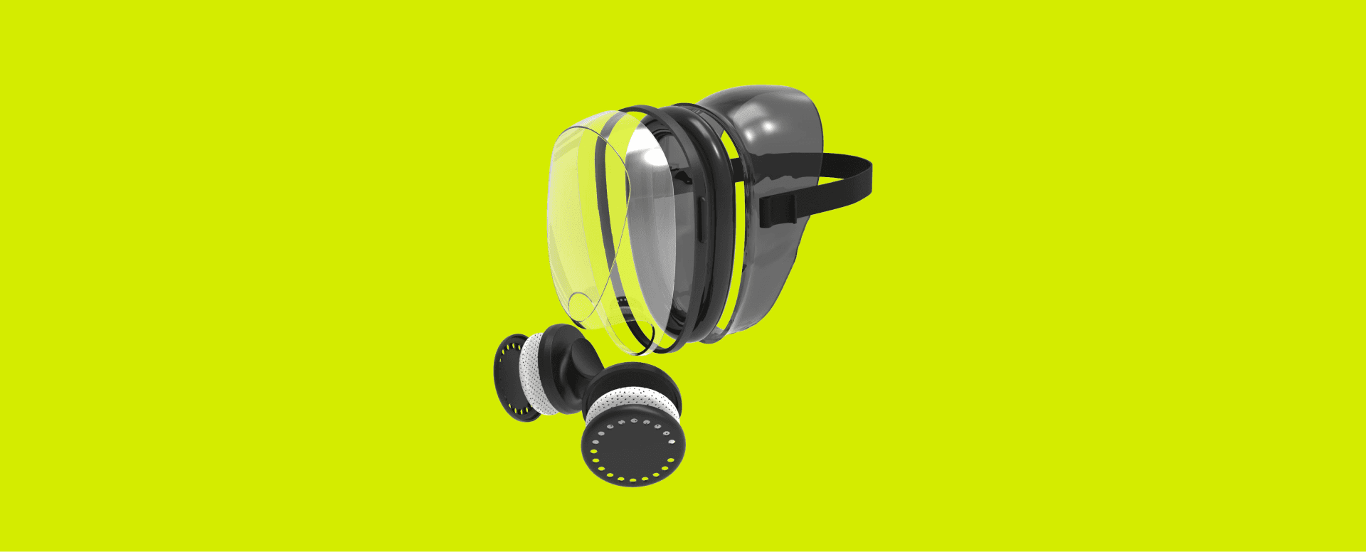 Render of an inclusive respirator designed to accommodate religious headwear, featuring an ergonomic and adaptable fit for comfort and secure protection.