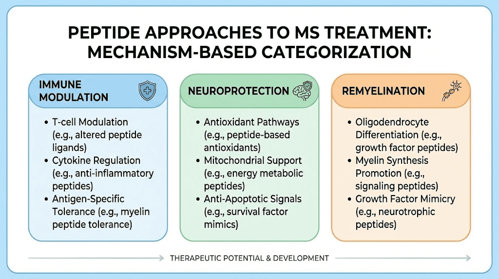 Peptides for multiple sclerosis organized by mechanism of action chart