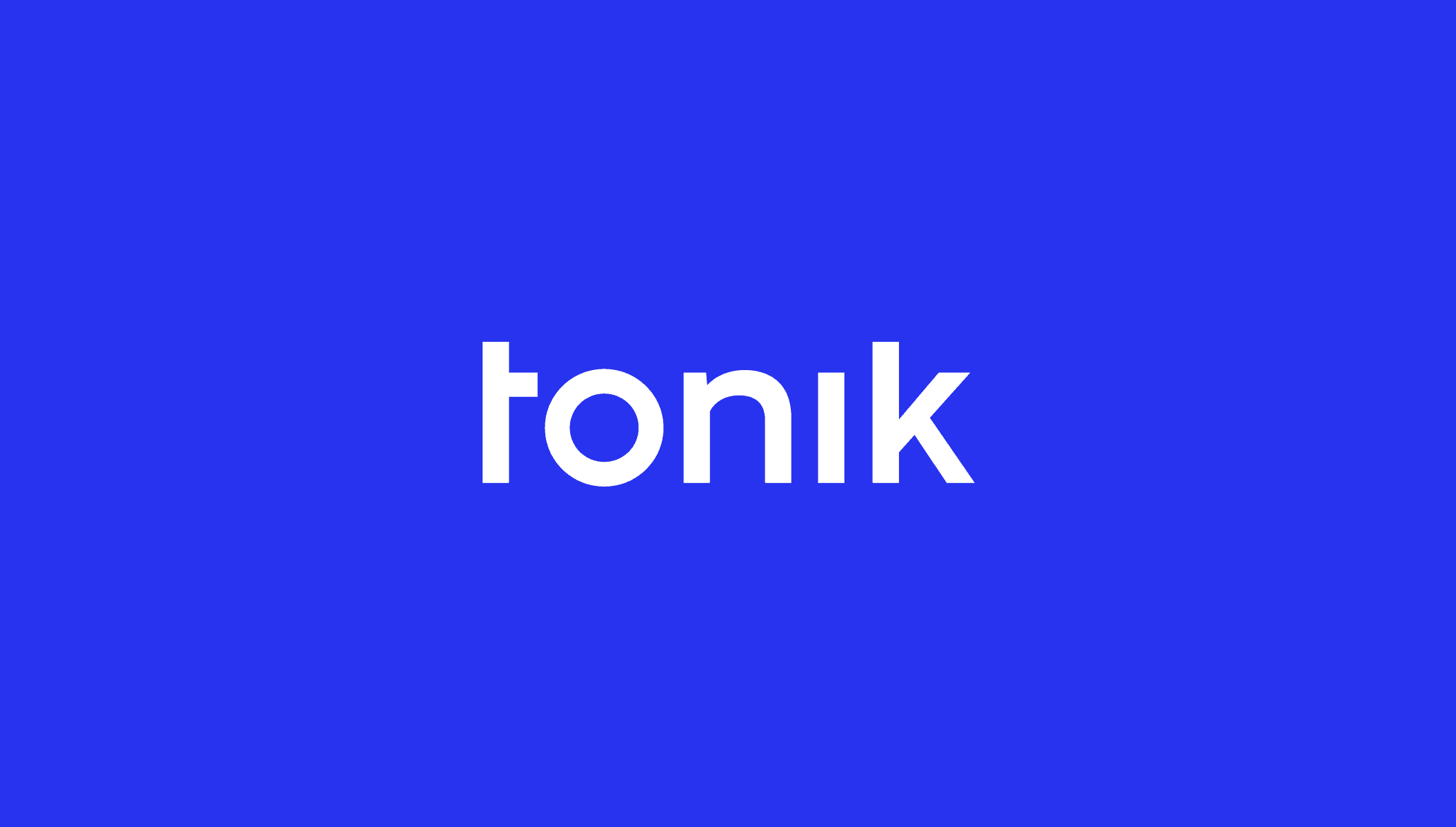 tonik logo. It’s written in a simple, geometric sans-serif font. It’s white, against blue background.