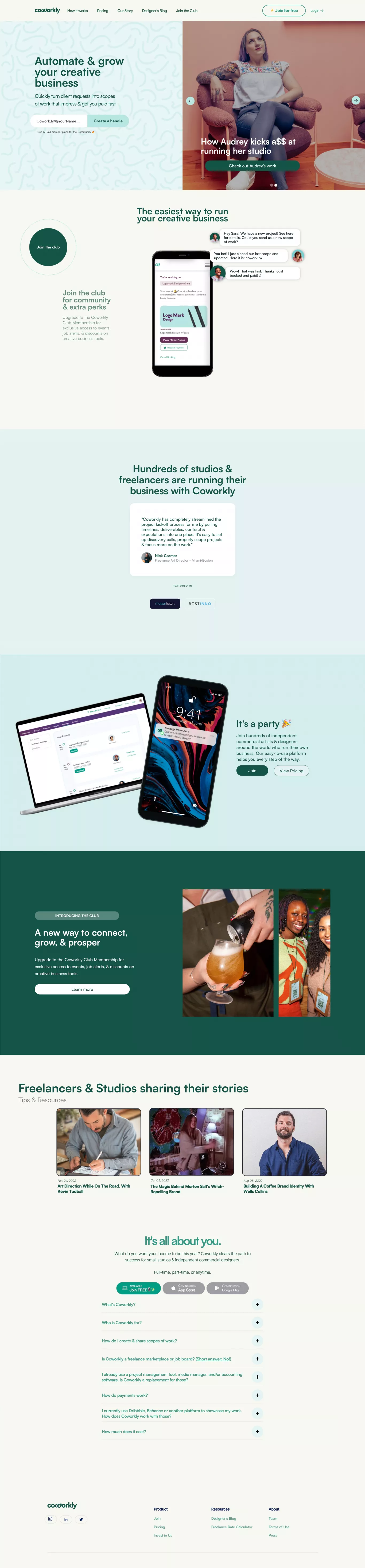 Coworkly :: The Storefront for Commercia landing page screenshot showcasing Tech and Finance design