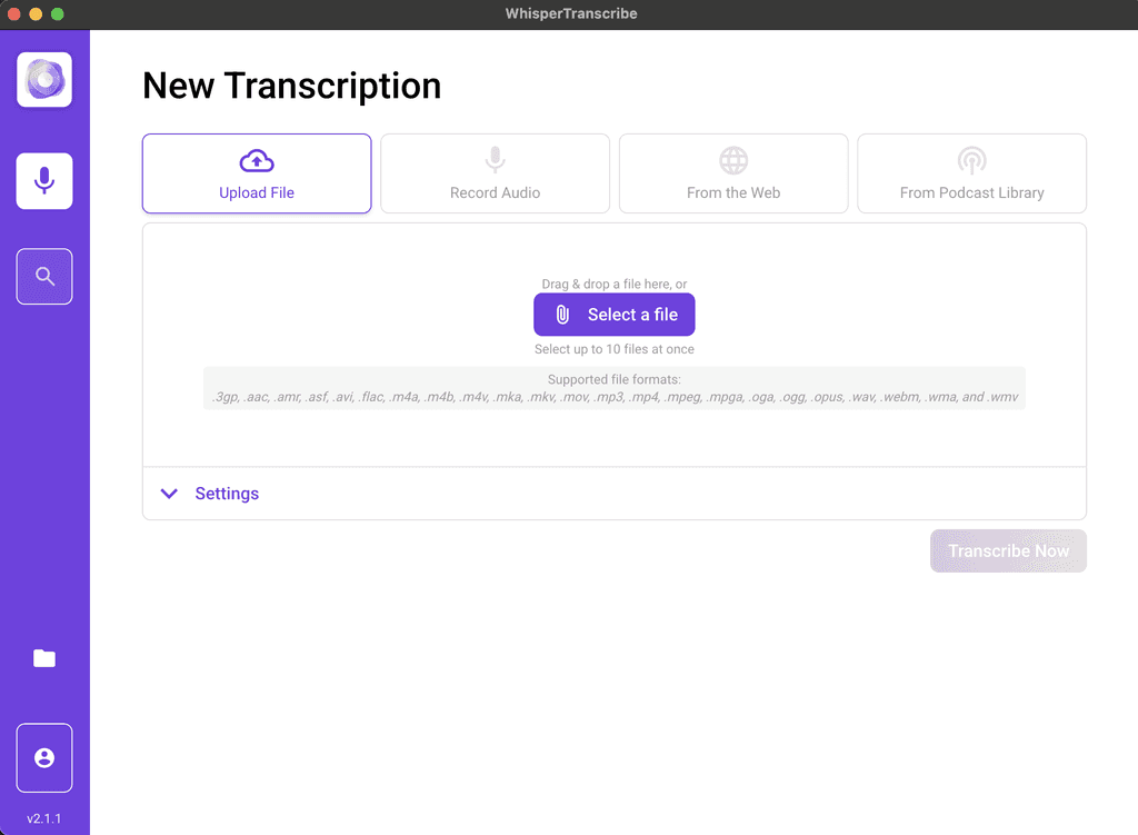 Main screen whispertranscribe screenshot 
