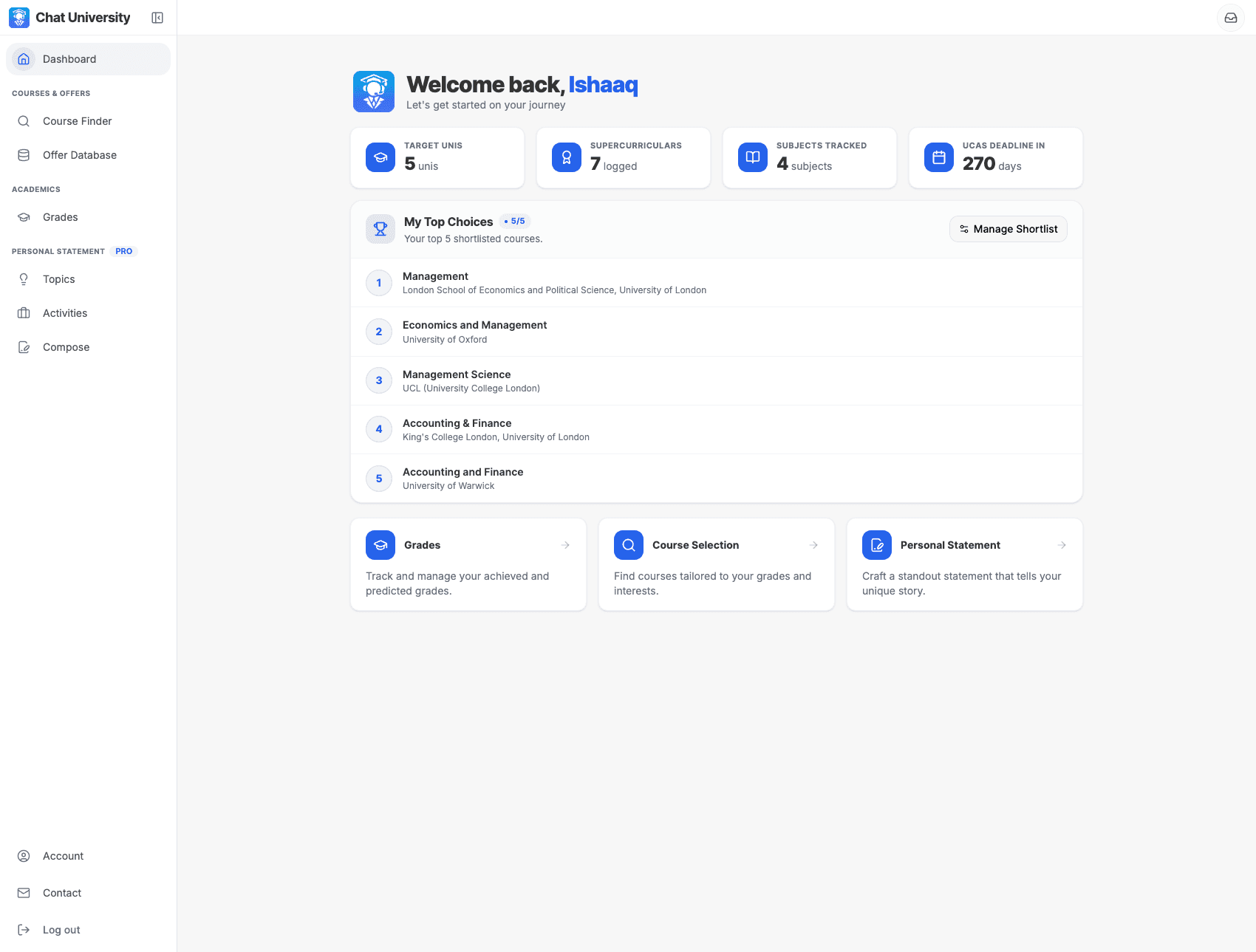 Chat University Dashboard 