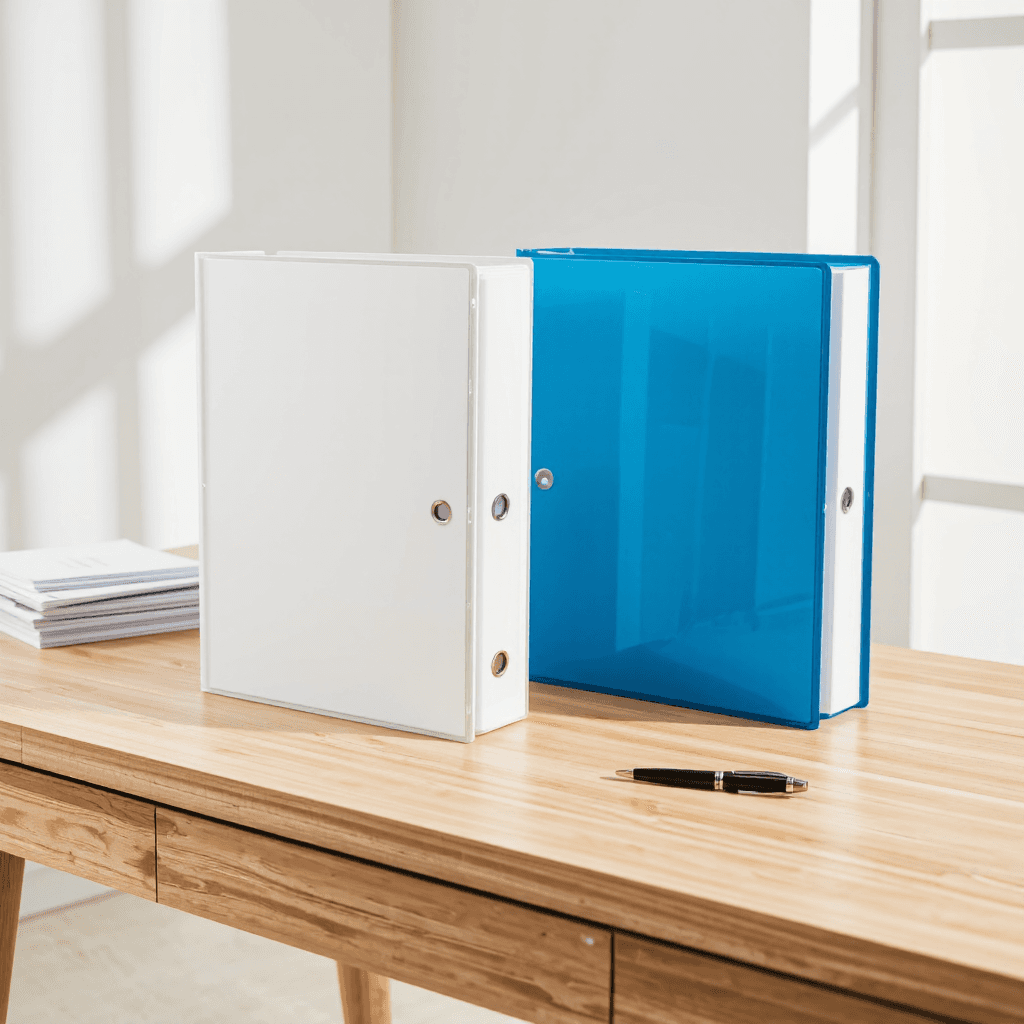 product photography of a set of display view binders for organizing documents