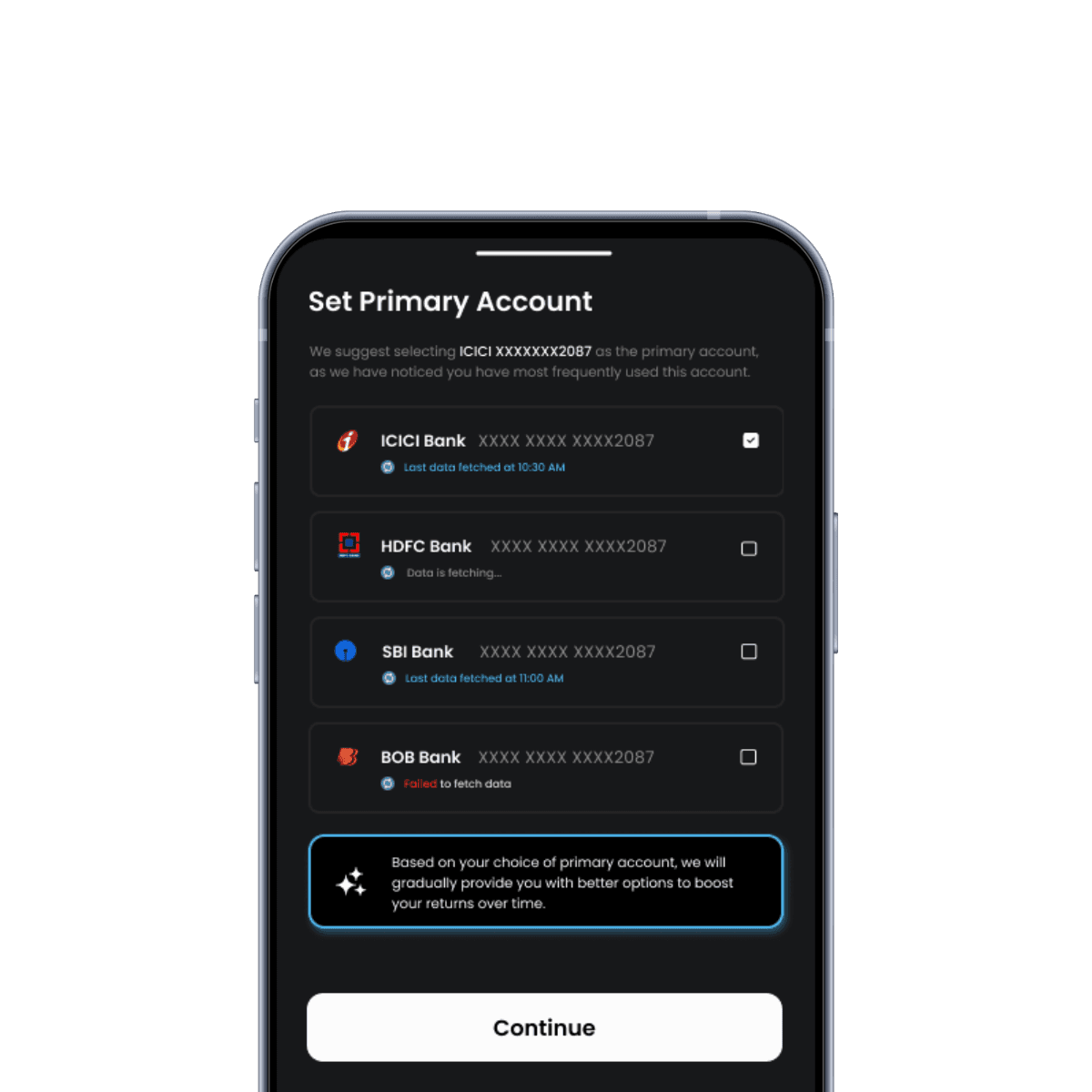 Spending chart card showing a line graph with a highlighted data point from June 2028