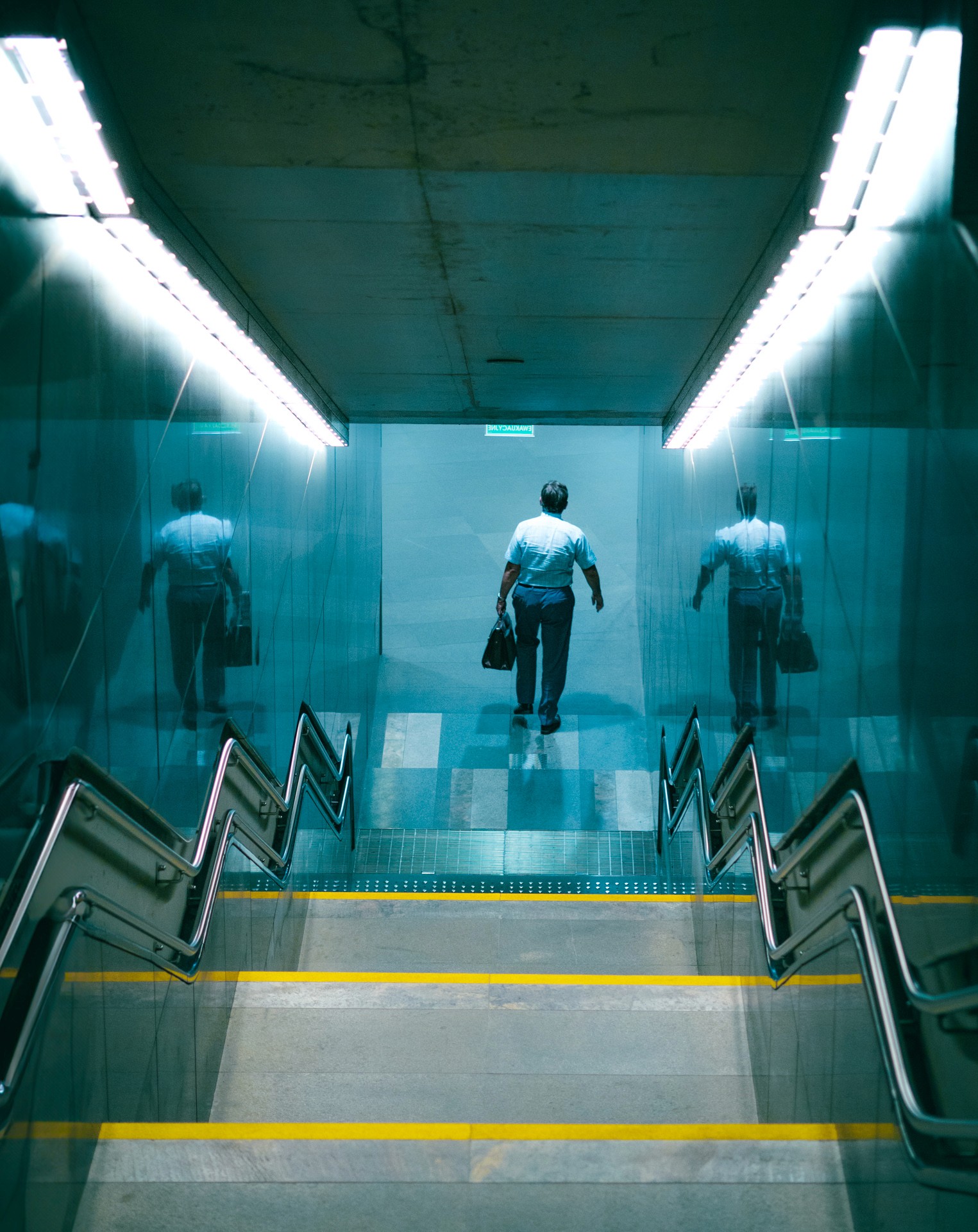 Man going downstairs at subway station