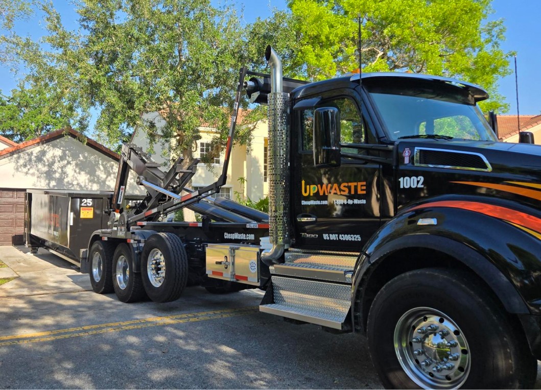 Dumpter outisde of a residential house