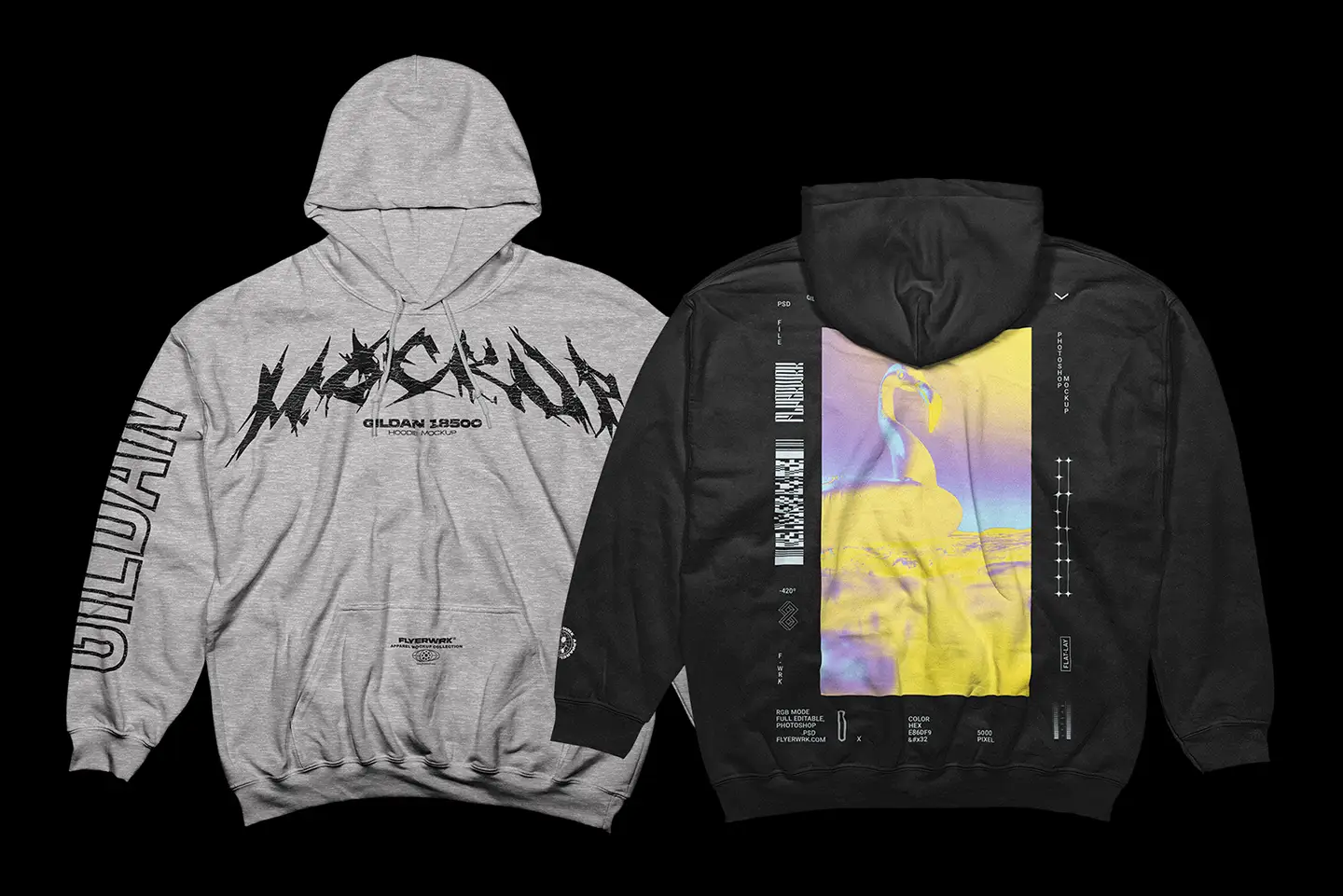 Gildan 18500 Hoodie wrinkled mockup showing front and back design preview