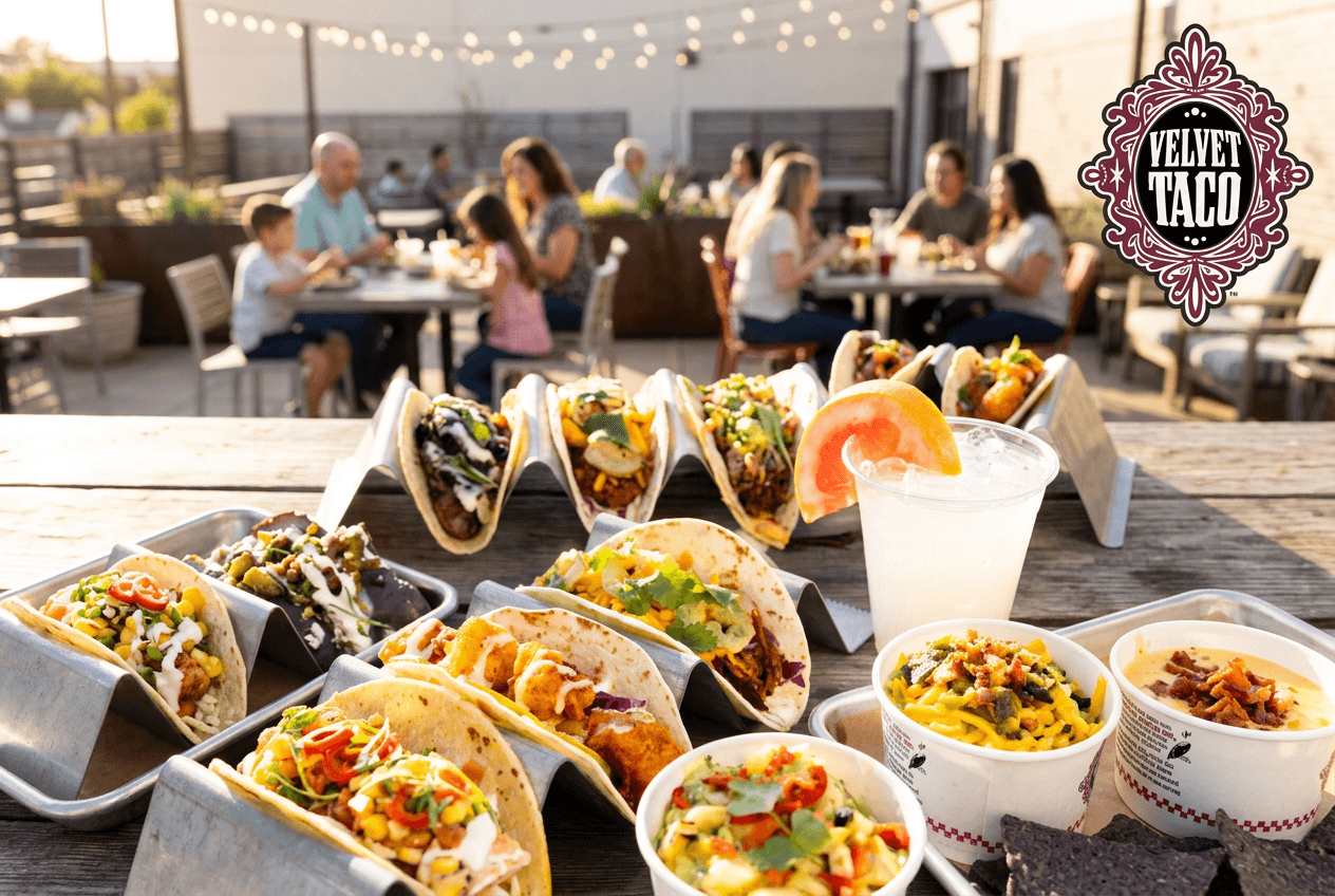 Velvet Taco taco options in outdoor setting