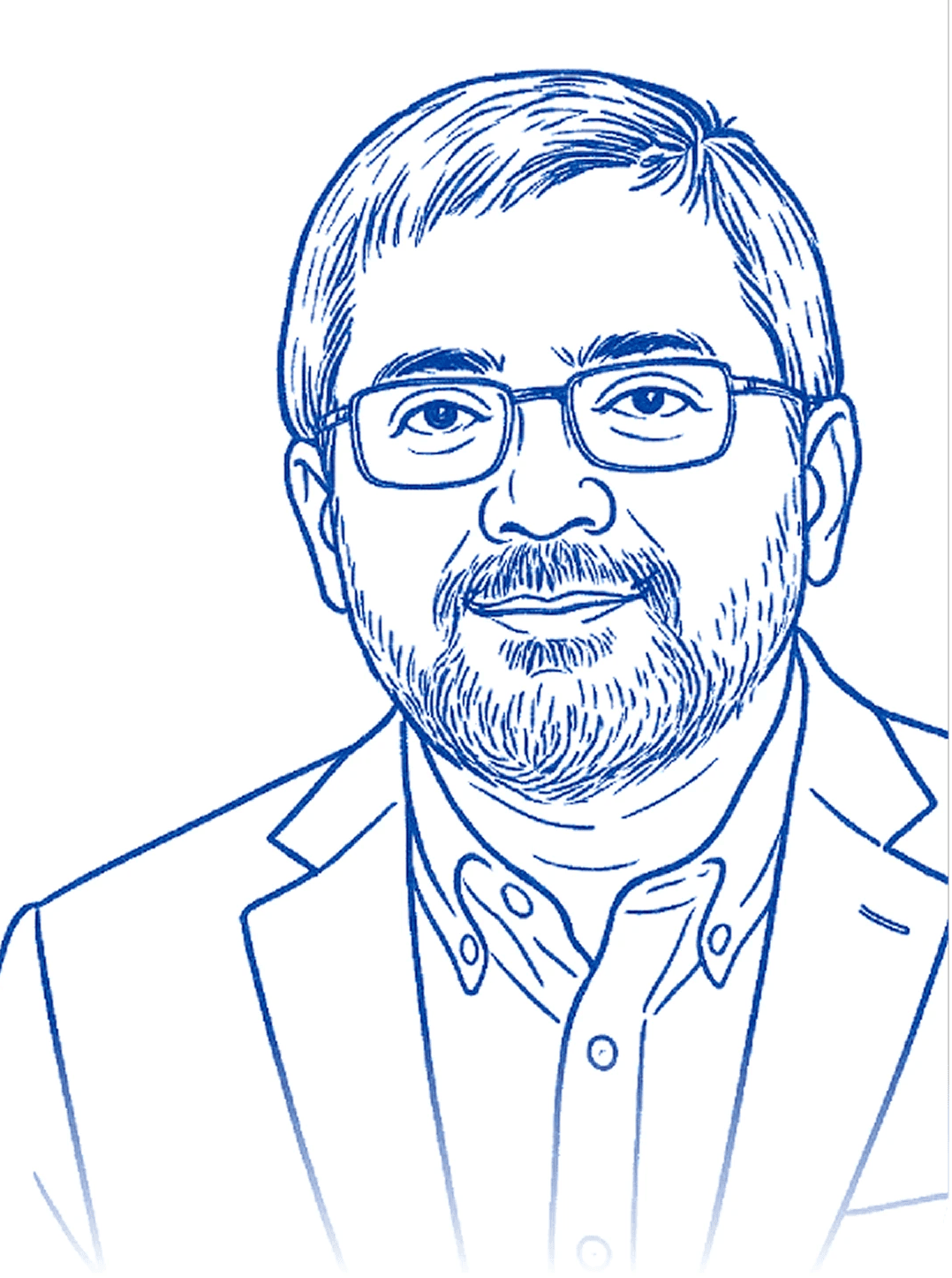 Line drawing of a man wearing glasses and a suit