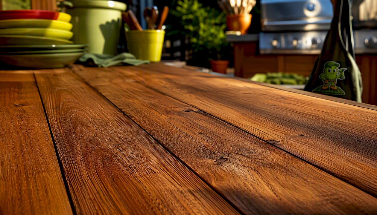 Close-up of natural cedar wood deck surface