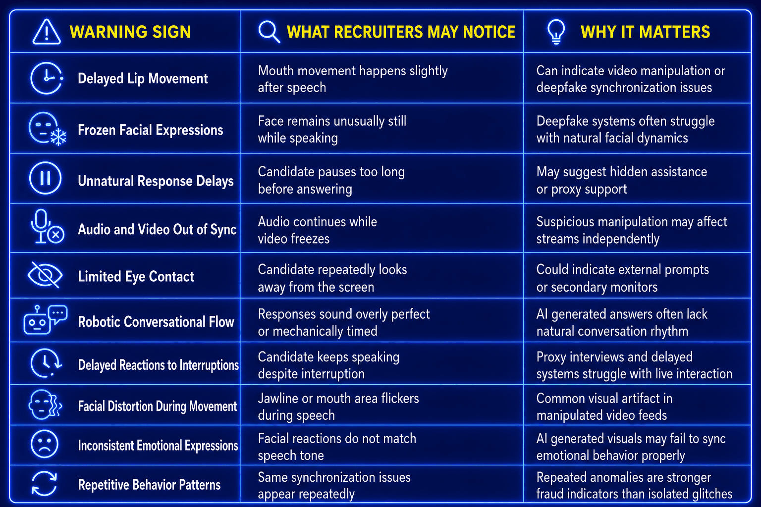warning signs that indicate suspicious interview activity