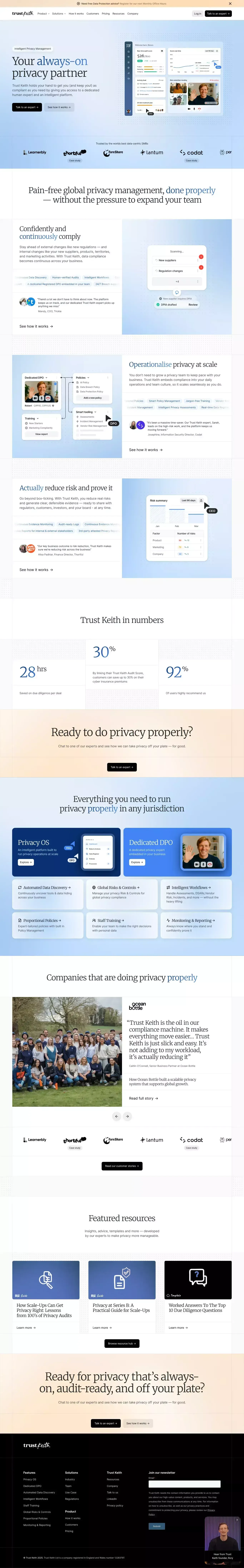 Trust Keith&nbsp;· The Expert Data Protection landing page screenshot showcasing Tech design