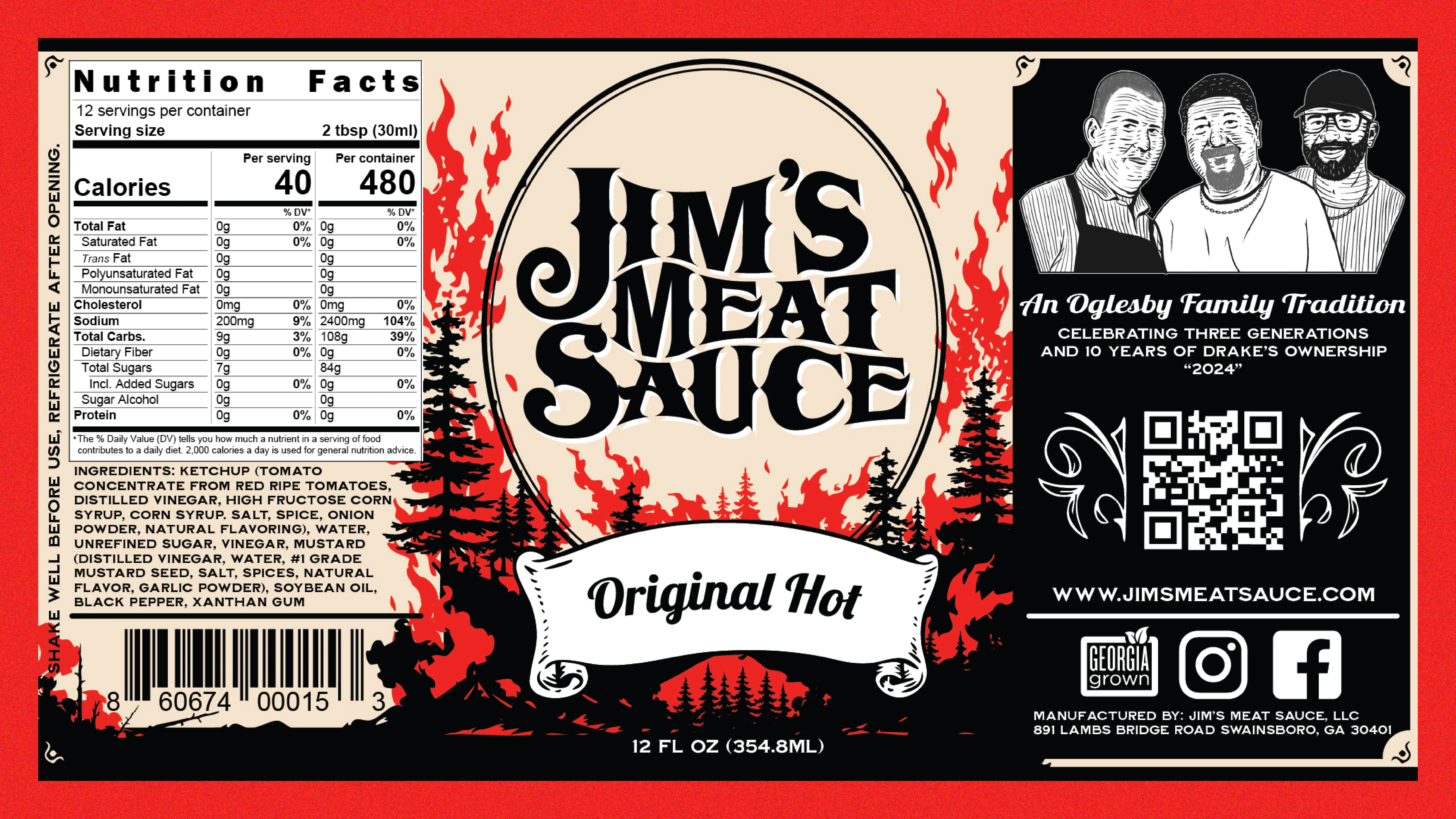 Jim's Meat Sauce hot recipe label design
