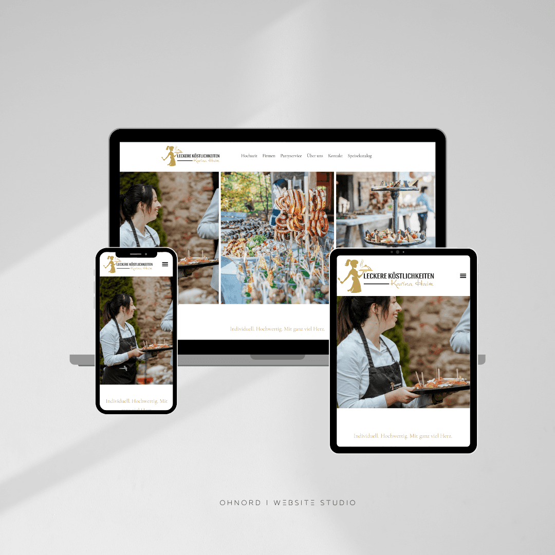 Mockup einer von OHNORD website studio designten Website für Catering passau Karina Haim
