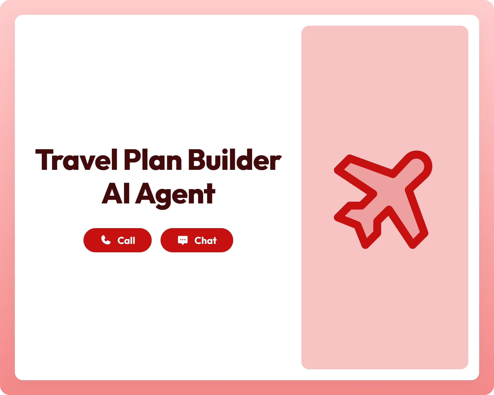 travel plan builder ai agent with call and chat support beside a tilted airplane icon