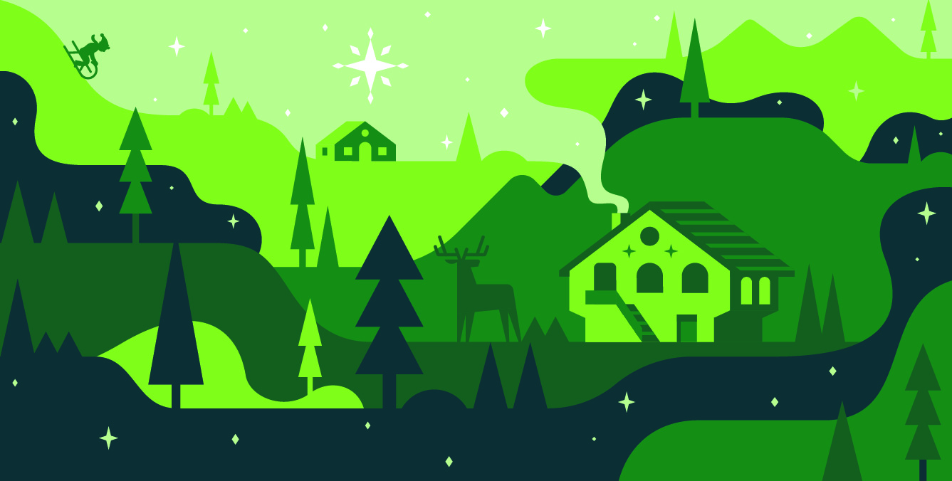 Simple Christmas illustration in shades of green in a abstract vector art style.