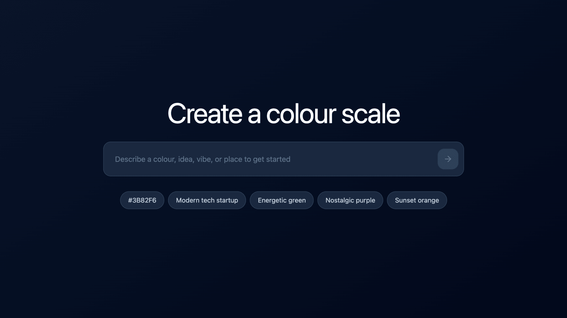 AI chatbox titled "Create a colour scale"