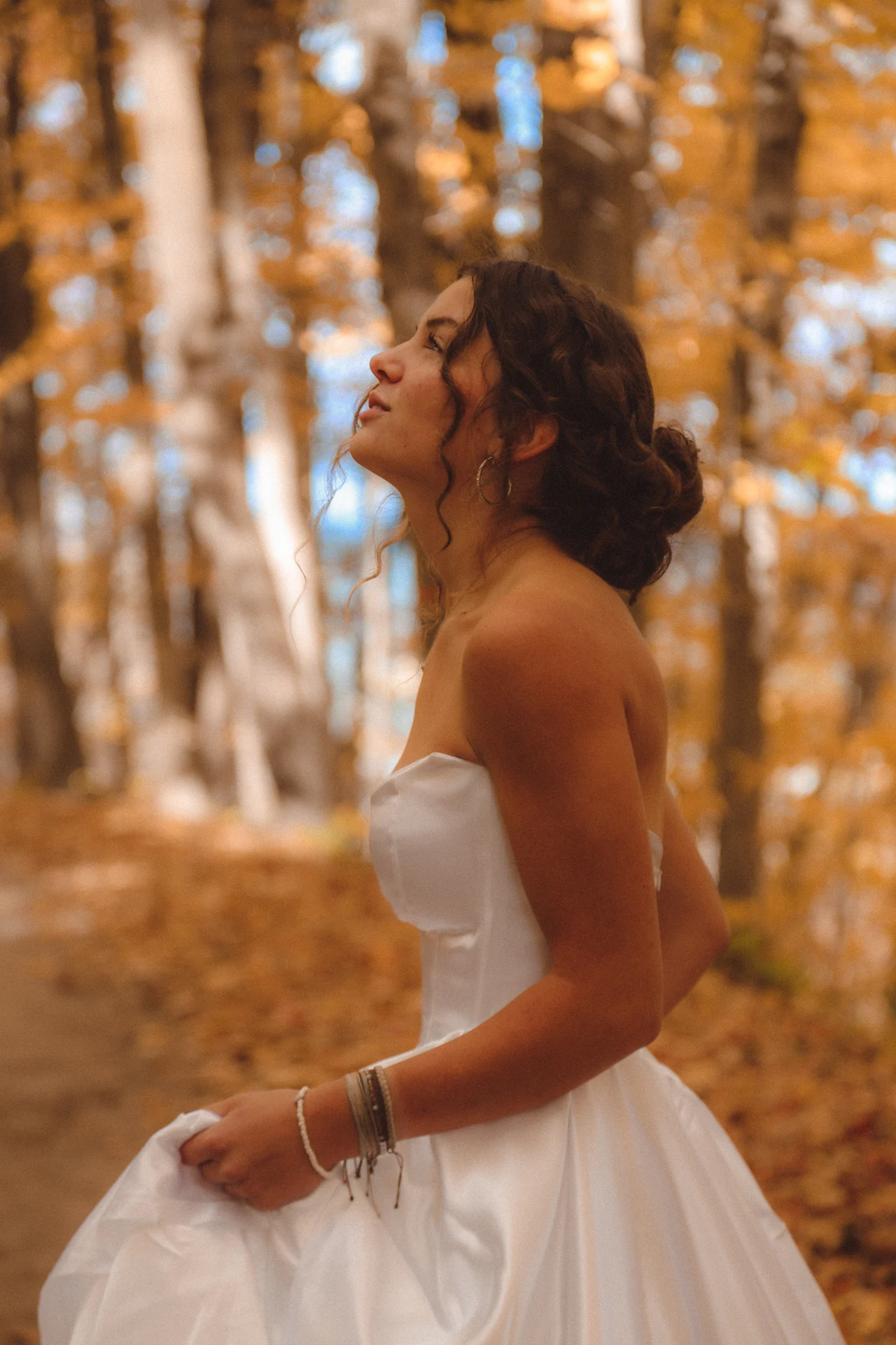 Woman posing in wedding dress