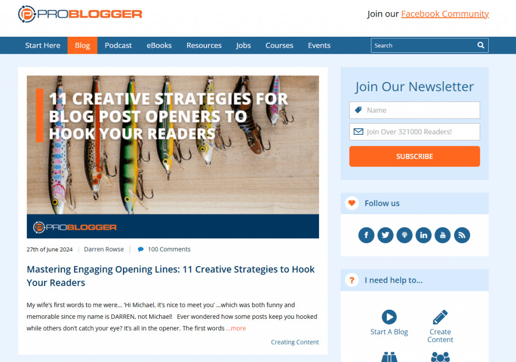 ProBlogger sidebar