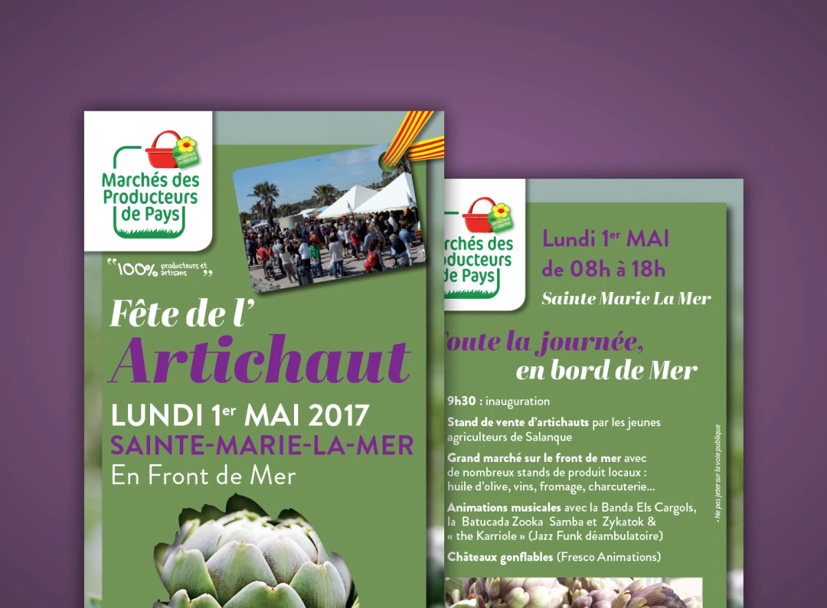 Bannière de présentation du dépliant événementiel pour le marché de producteurs de Sainte-Marie-la-Mer.