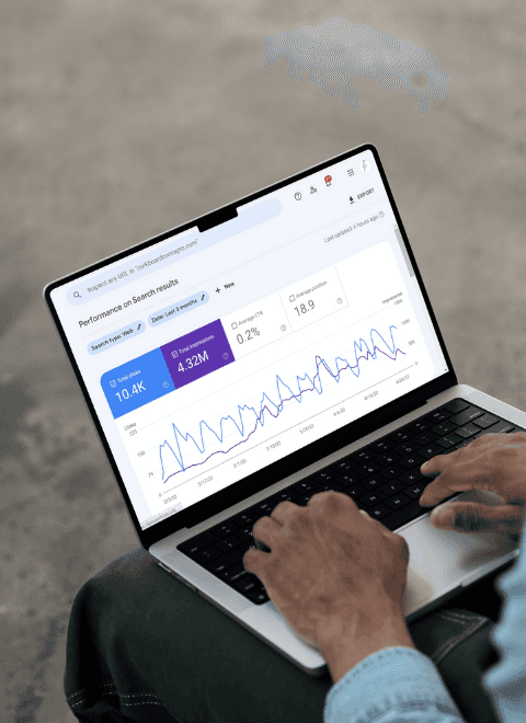 Laptop screen showing Google Search Analytics