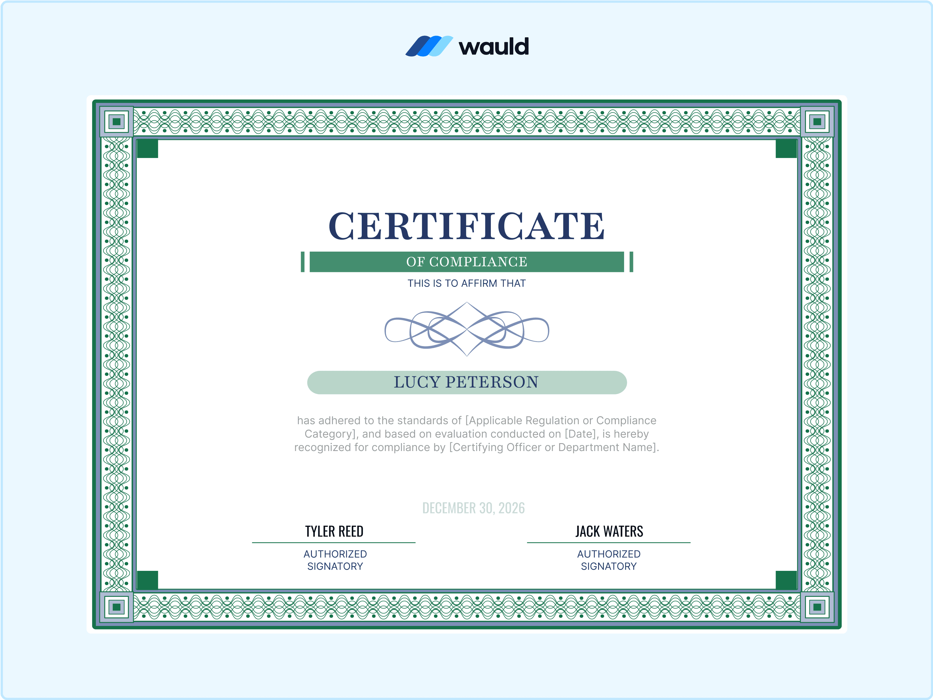 Wauld - A Fancy Green Colored Certificate Template&nbsp;