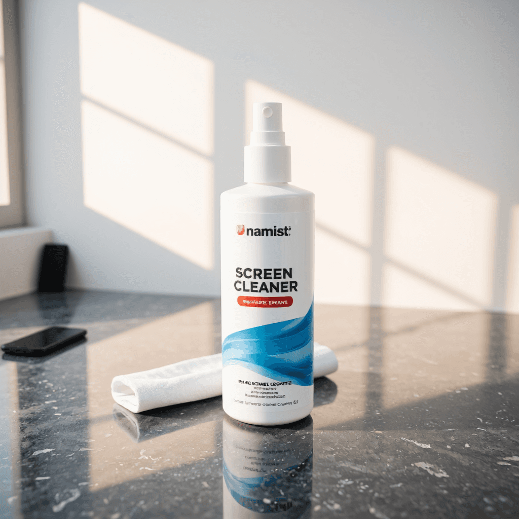 product photography of a bottle of screen cleaner
