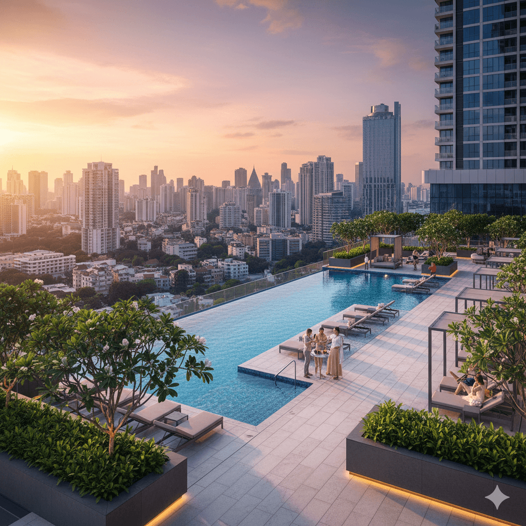 Exclusive commercial amenity space rooftop deck and club facilities.