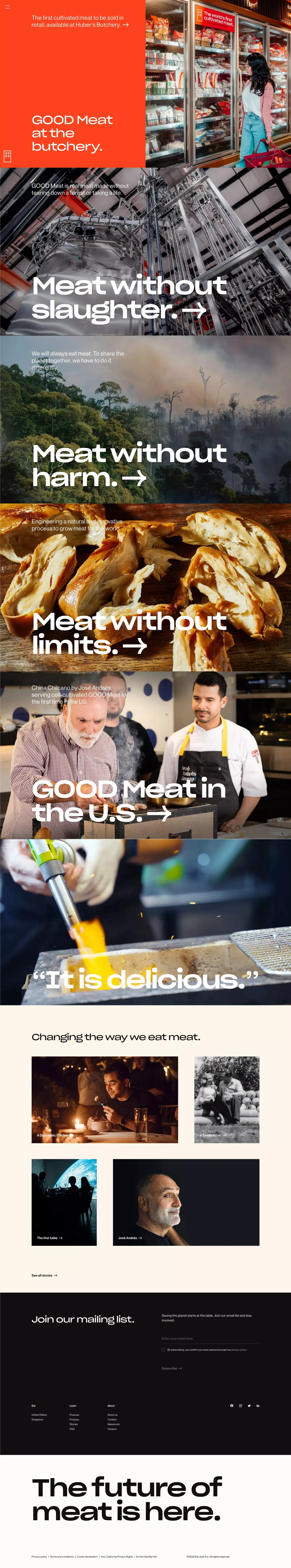 GOOD Meat landing page screenshot showcasing Food & Drinks and Nature design
