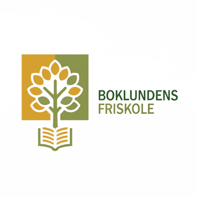 Logo of Boklundens Förskole, featuring a tree and an open book in green and gold colors.